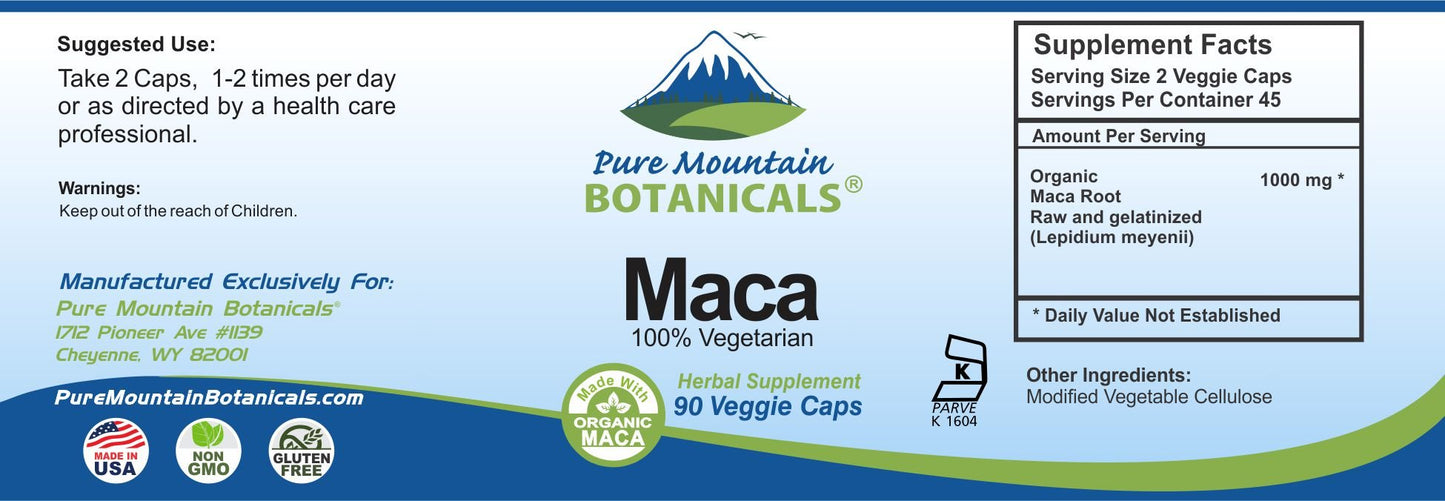 Pure Mountain Botanicals Maca Root Capsules 1000 mg, 90 Count