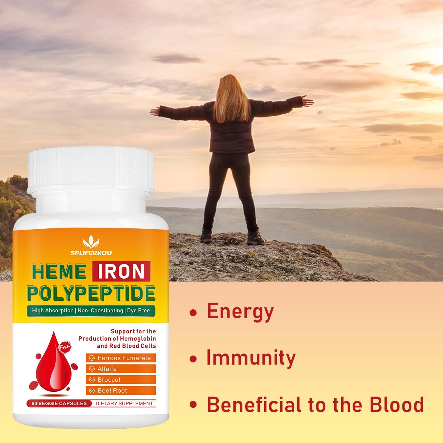Spliferkou Heme Iron Supplement Vegan Easy to Absorb 120 Capsules