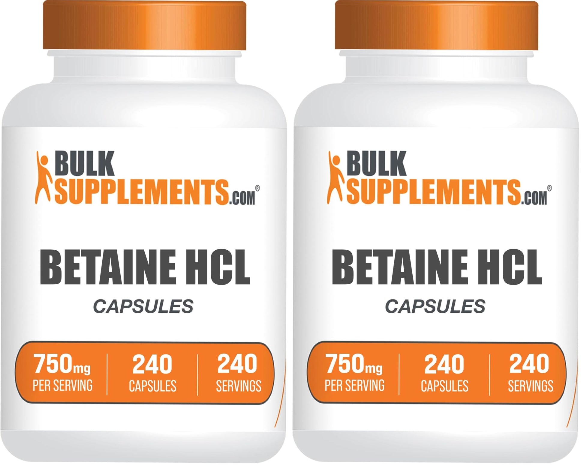 BulkSupplements Betaine HCl Capsules 750mg, Gluten Free, Digestive Support, 480 Capsules