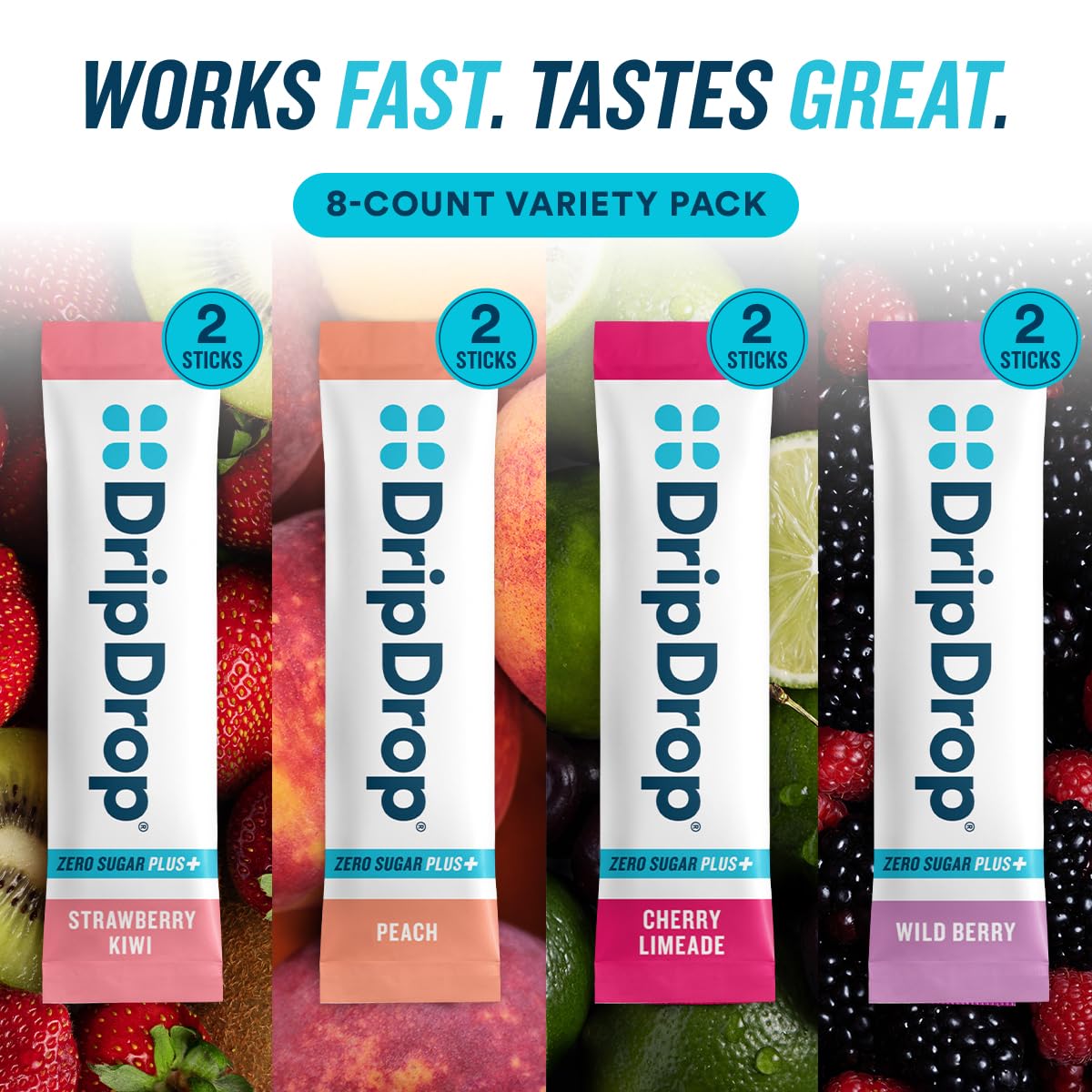 DripDrop Hydration Zero Sugar Plus Electrolyte Packets Powder 8 Count