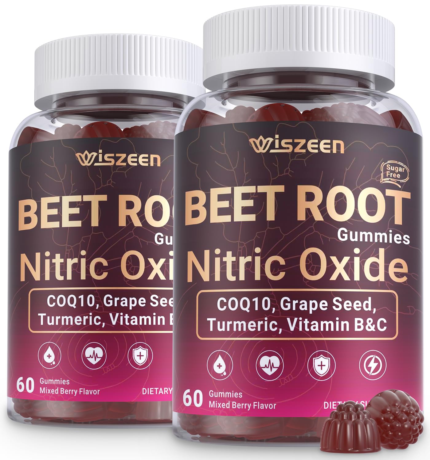 Wiszeen Beet Root Nitric Oxide Supplements for Men and Women with COQ10, Gummies, 120