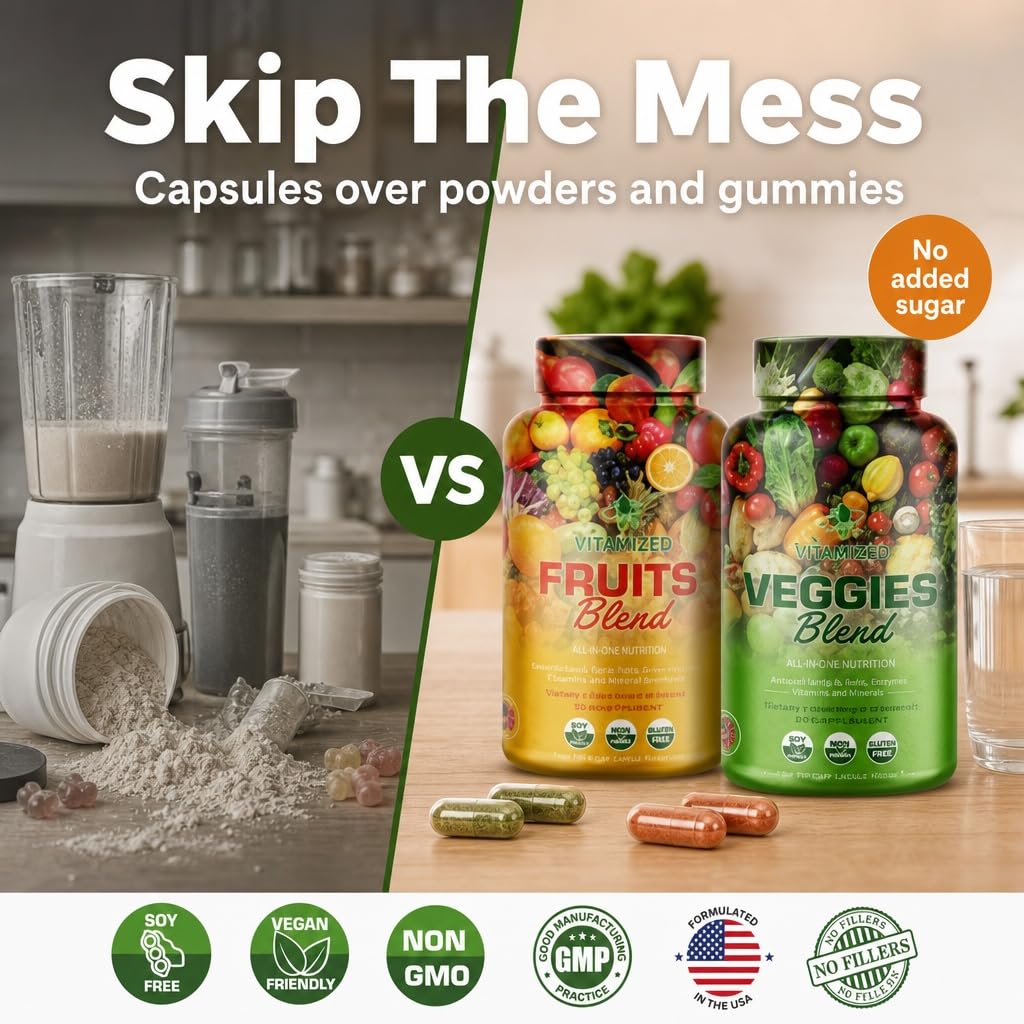 VITAMIZED 38 Fruits and Vegetables Supplement For Overall Health & Energy Capsules, 180 Count