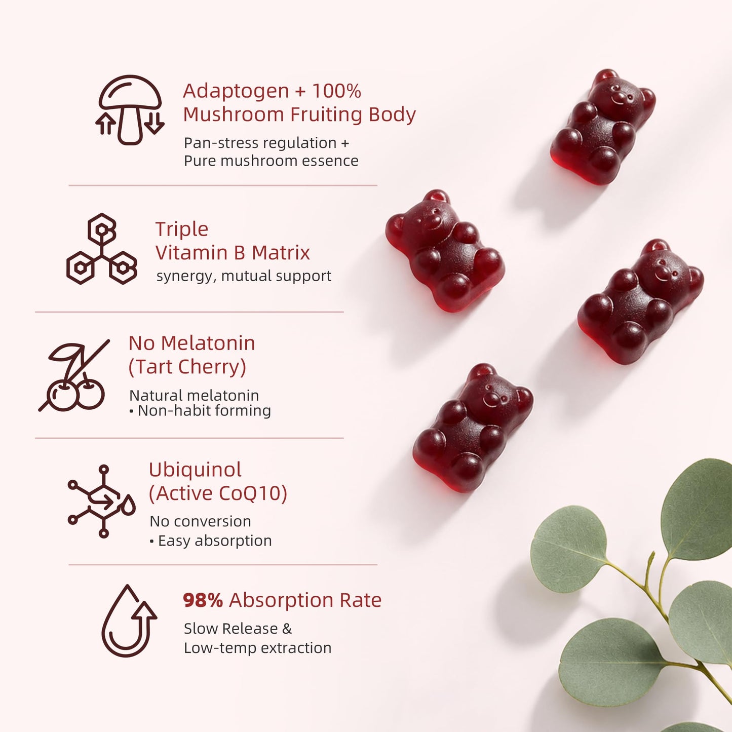 Lukaree Mushroom & GABA Supplement for Restful Sleep, Mood & Cognitive Gummy 60