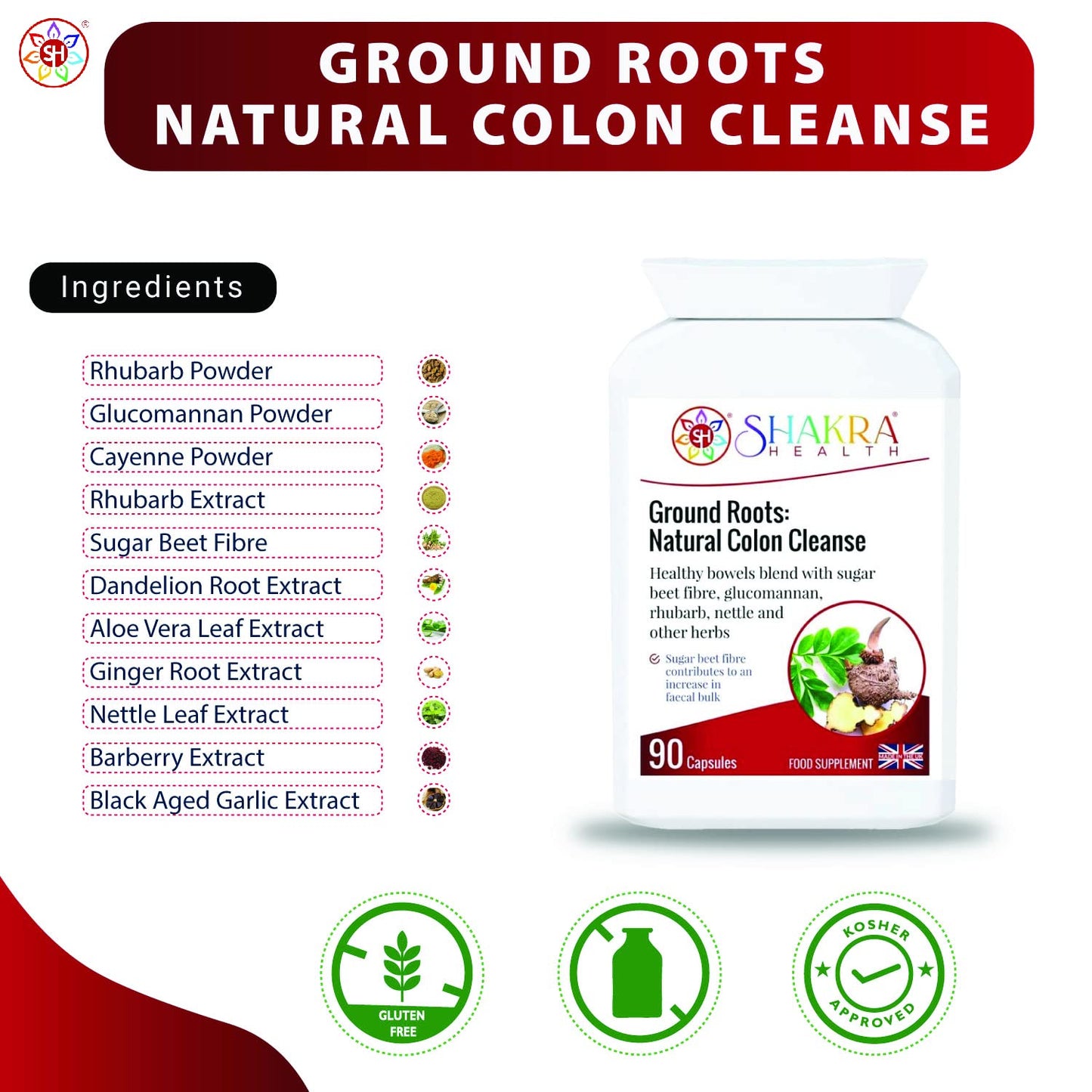 SH SHAKRA HEALTH Ground Roots: Natural Colon Cleanse Capsule, 1 Count