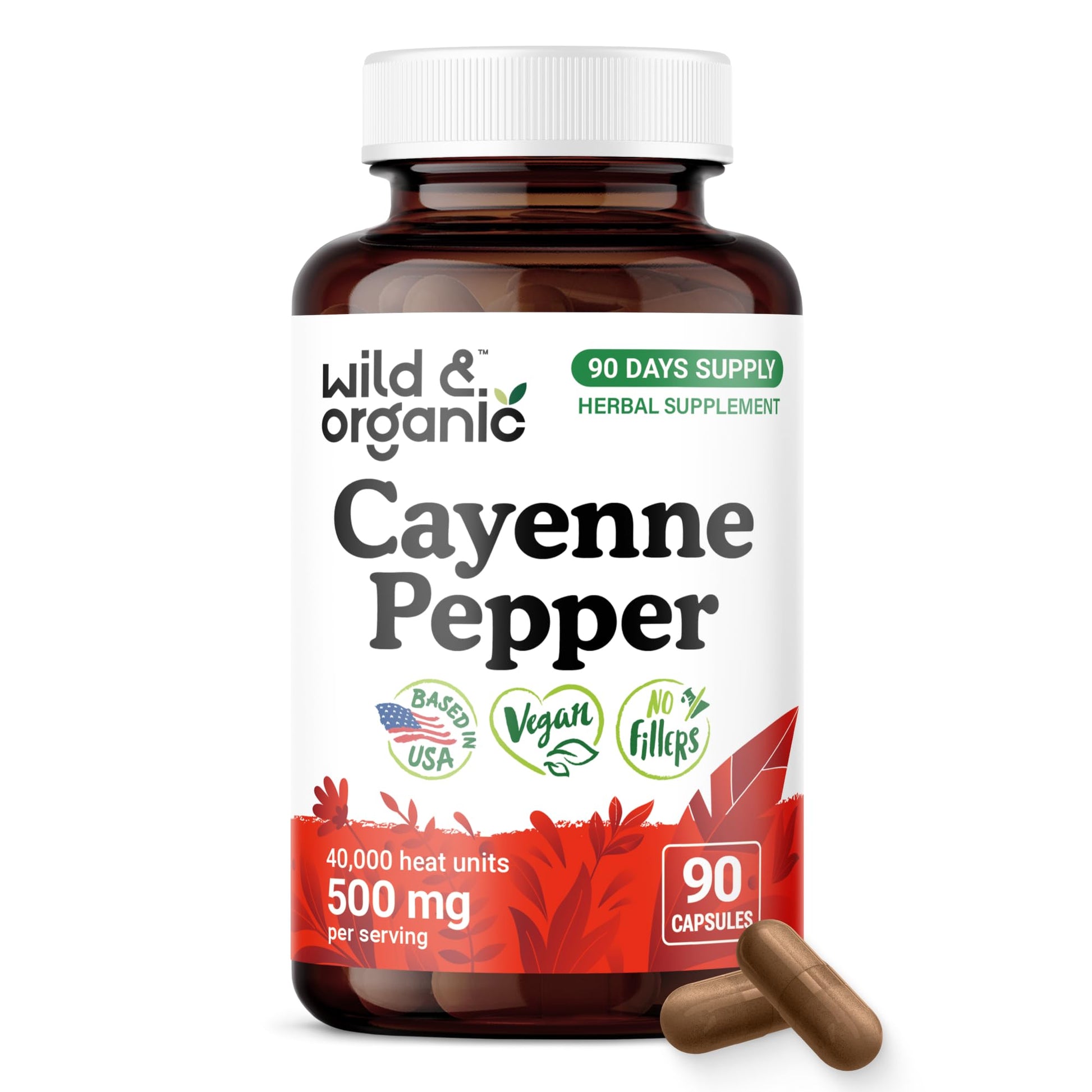 Wild & Organic Cayenne Pepper Capsules 500 mg 90 Count