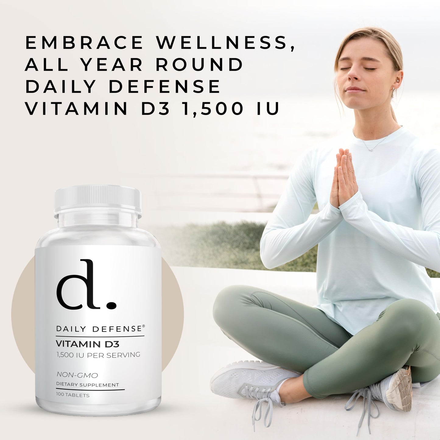 Daily Defense Vitamin D3 1500 IU Tablets, 100 Tablets