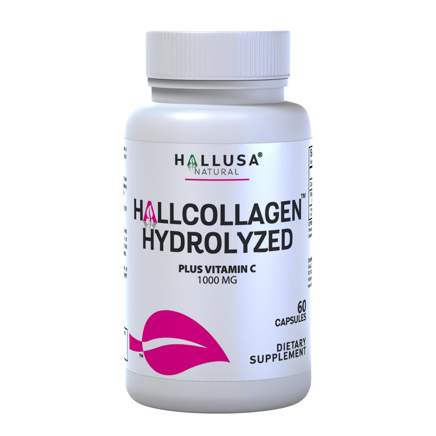 Hallusa Natural Hydrolyzed Collagen Capsules 1000mg with Vitamin C, 60 Capsules