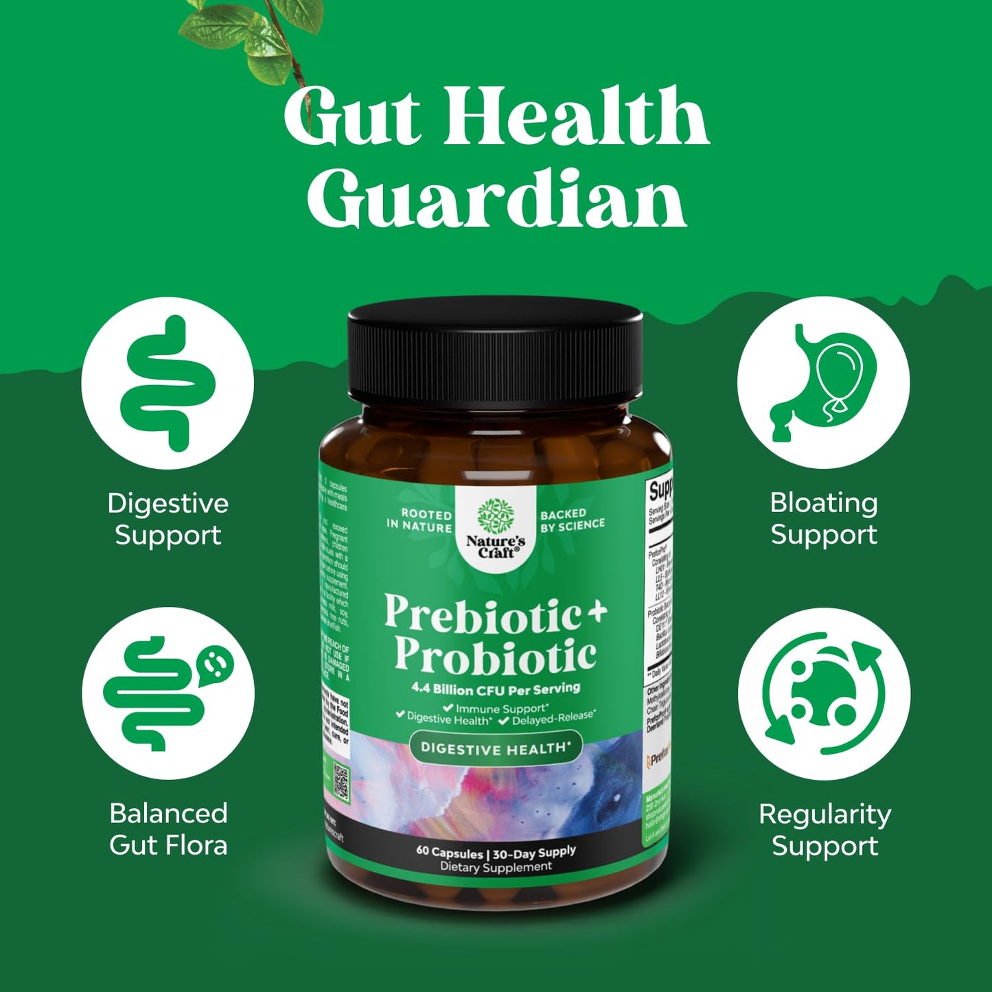 Natures Craft Prebiotics and Probiotics Gut Health Supplement-Super Potent Digestive Health Acidophilus Probiotic Capsules with Men & Womens Probiotics & Prebiotics for Colon Digestive Support and Immunity, 60 Capsules