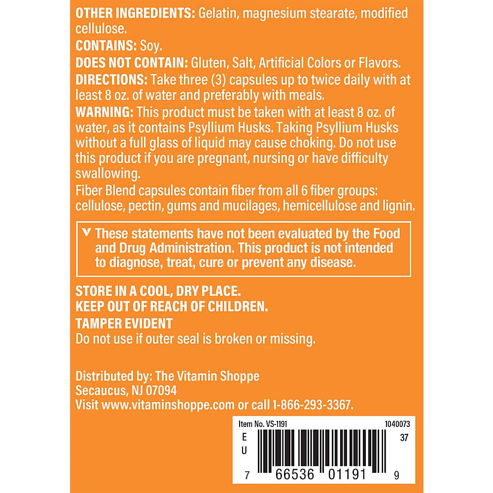 The Vitamin Shoppe Fiber Blend Insoluble & Soluble Fiber Capsules 300