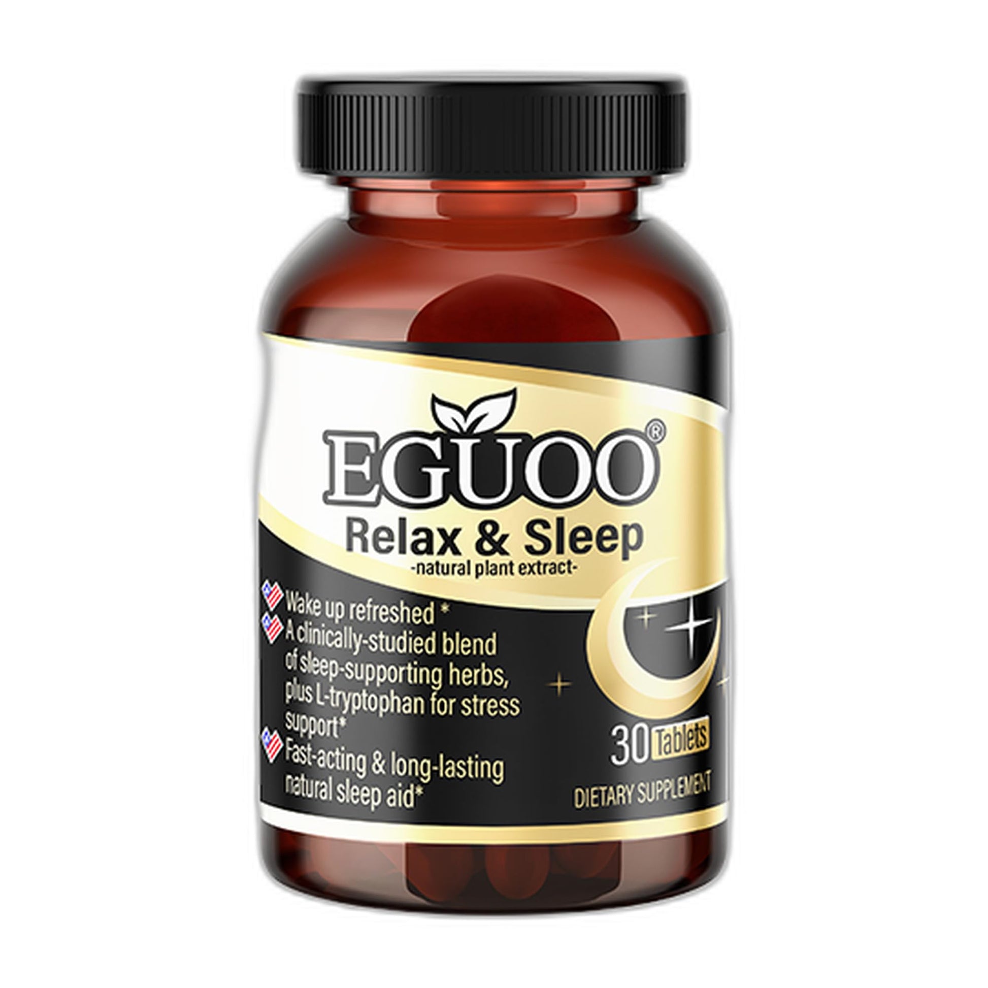 EGUOO Relax & Sleep Supplement with Melatonin 5mg, GABA, L-Tryptophan, Magnesium, Vitamin B6, St. John's Wort & Passion Flower, 30 Tablets