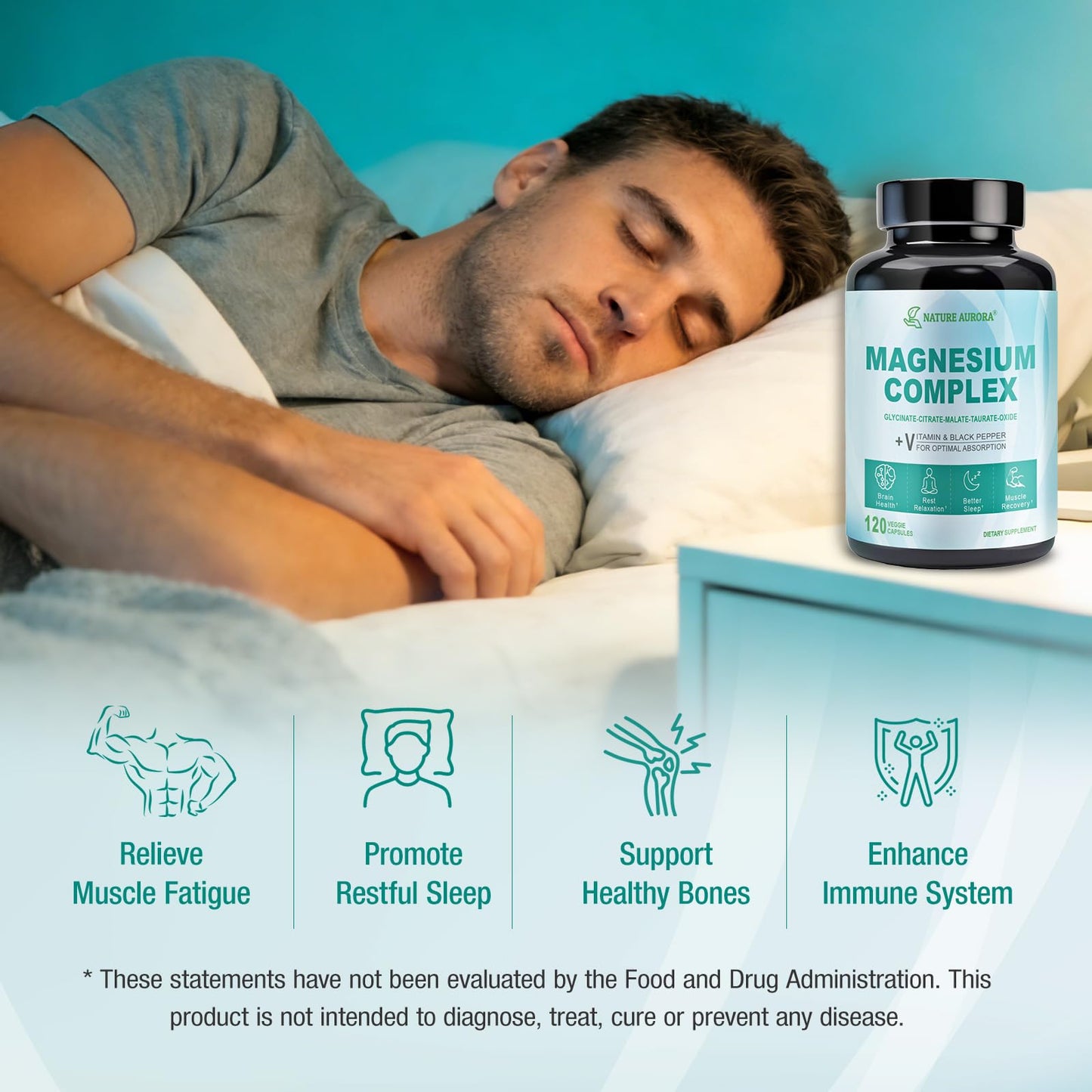Nature Aurora Magnesium Complex 400mg 5-in-1 Magnesium Supplement, Vegan, 120 Capsules
