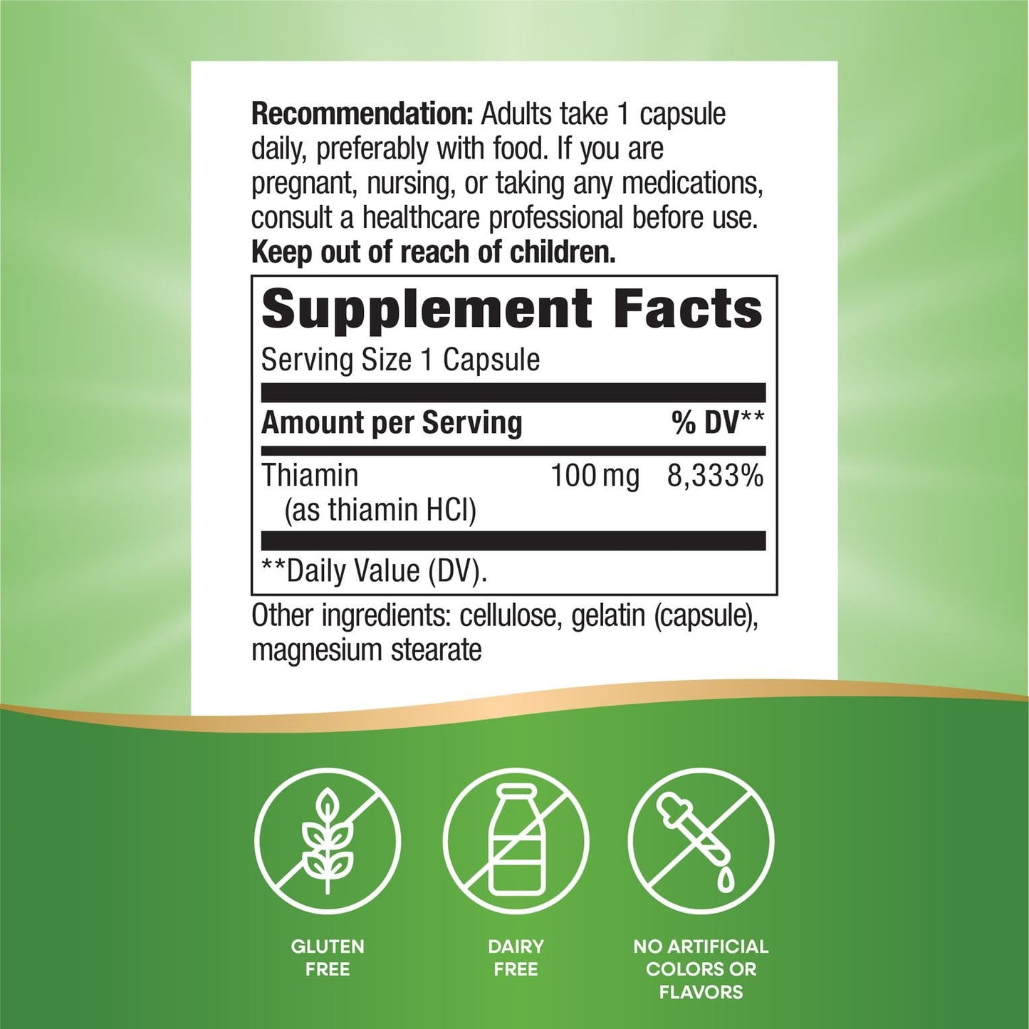 Nature's Way Vitamin B1 High Potency 100 mg Thiamin HCl, Supports Energy Metabolism*, Gluten Free, 100 Capsules