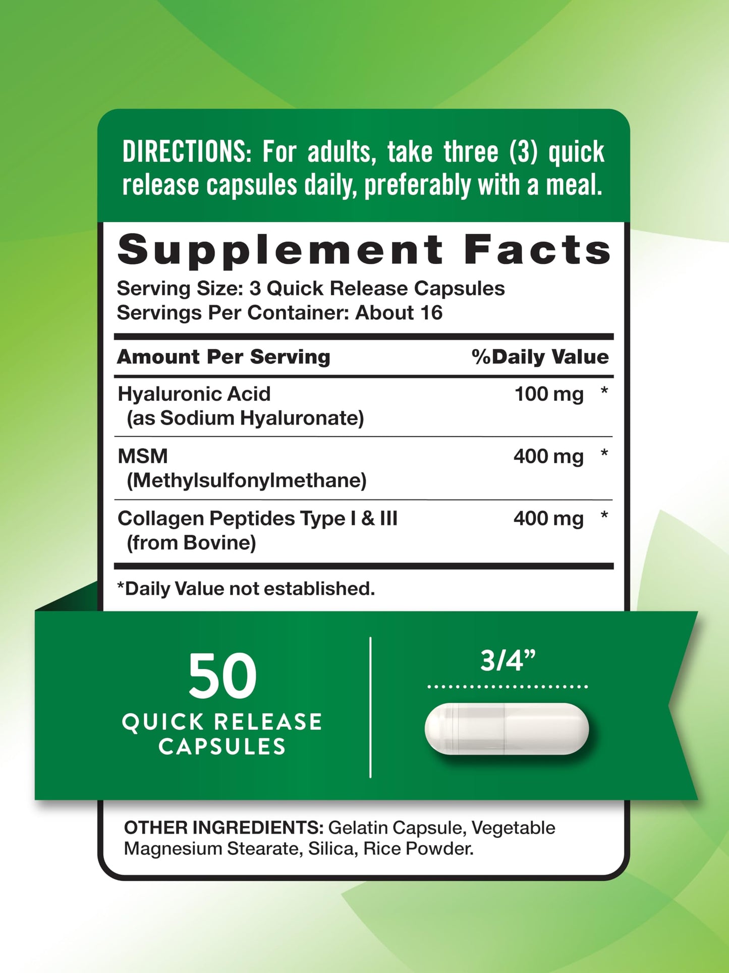 Nature's Truth Hyaluronic Acid with Collagen & MSM 900mg Capsule, 50 Capsules