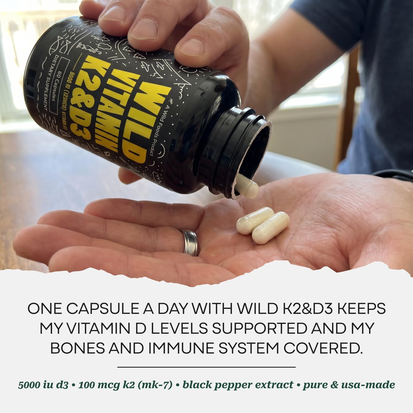 Wild Foods Vitamin D3 + K2 5000iu Capsule, 60 Capsules