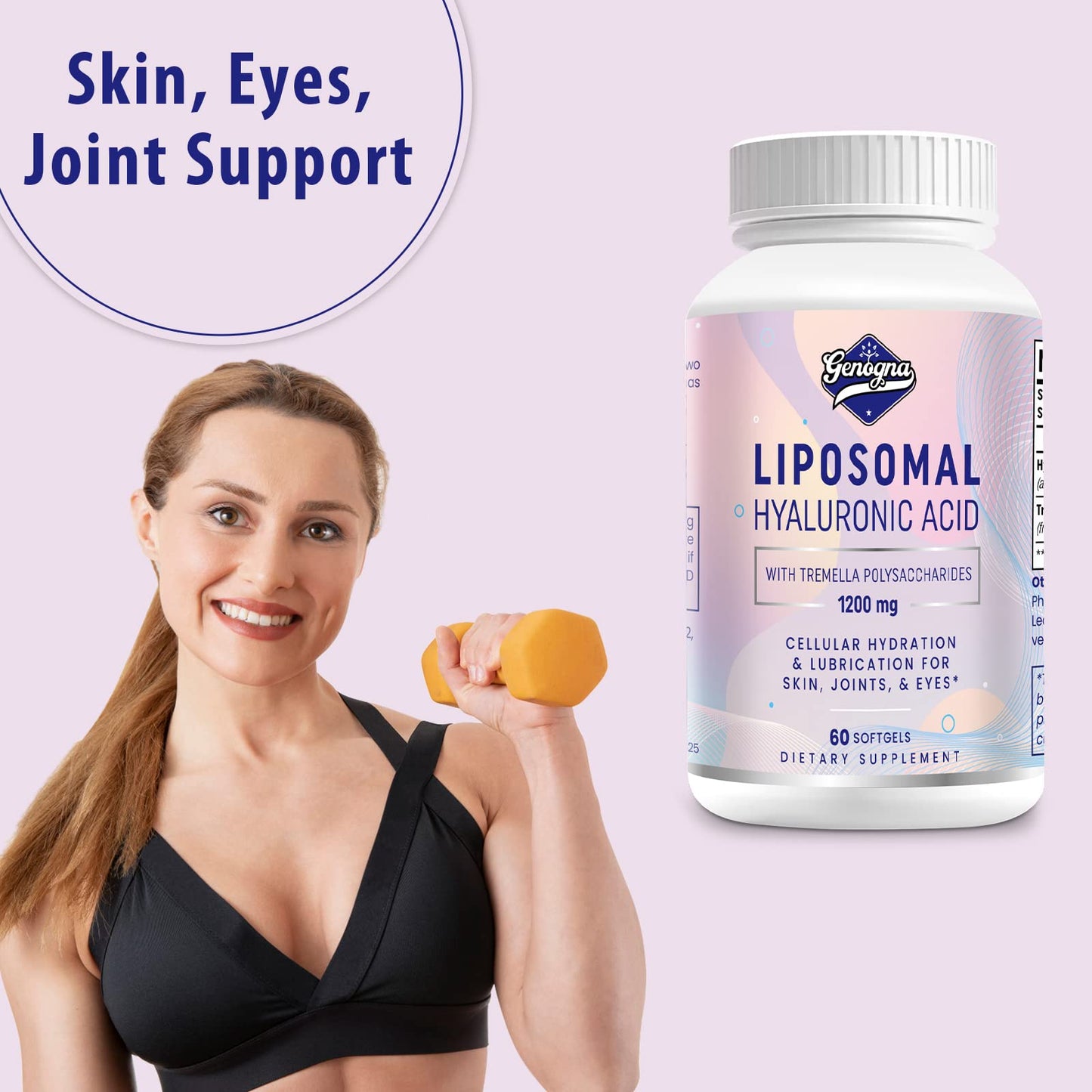 Genogna Liposomal Hyaluronic Acid Softgels 1000mg with Tremella Polysaccharides, 120 Count