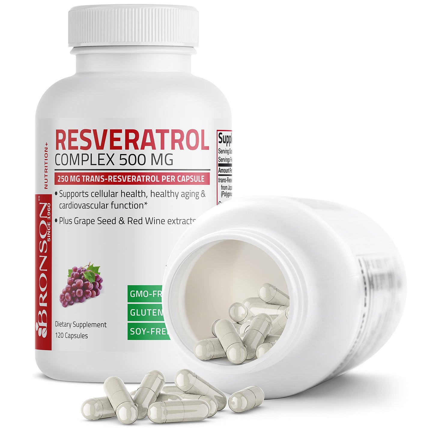 Bronson Resveratrol Complex 500 mg with Grape Seed & Red Wine, 120 Capsules