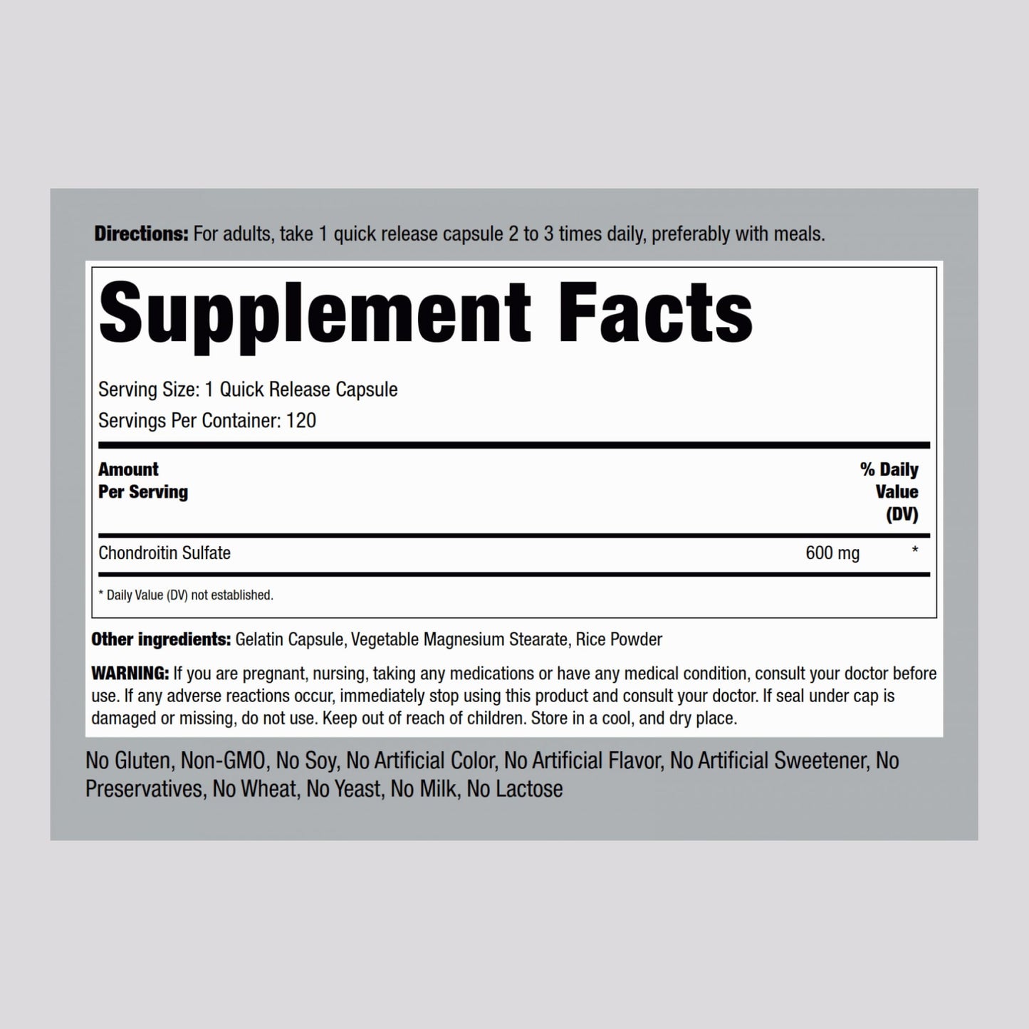 Piping Rock Chondroitin Sulfate Supplement Capsule, 120 Capsules