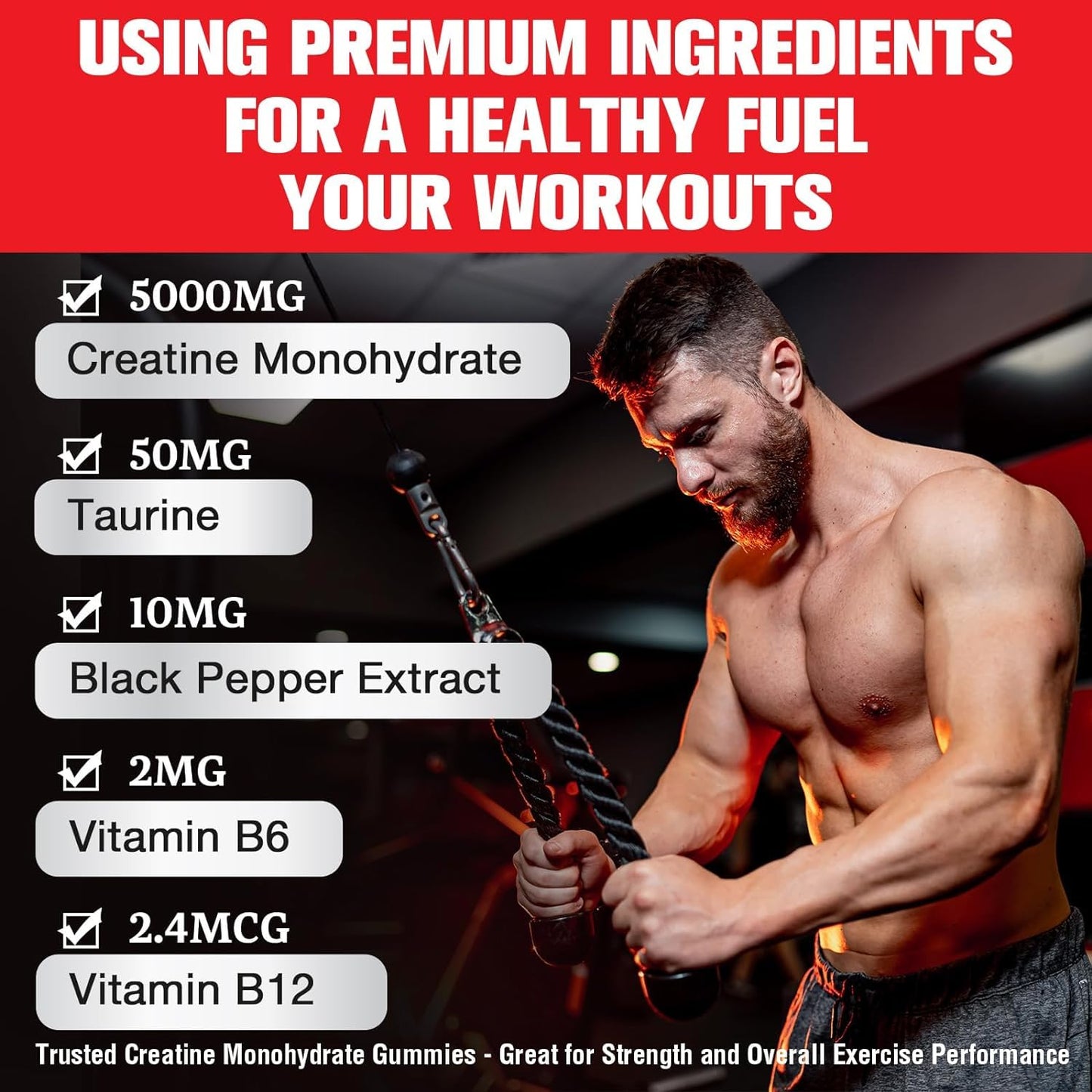 Mightnes Creatine Monohydrate Gummies, 60 Count