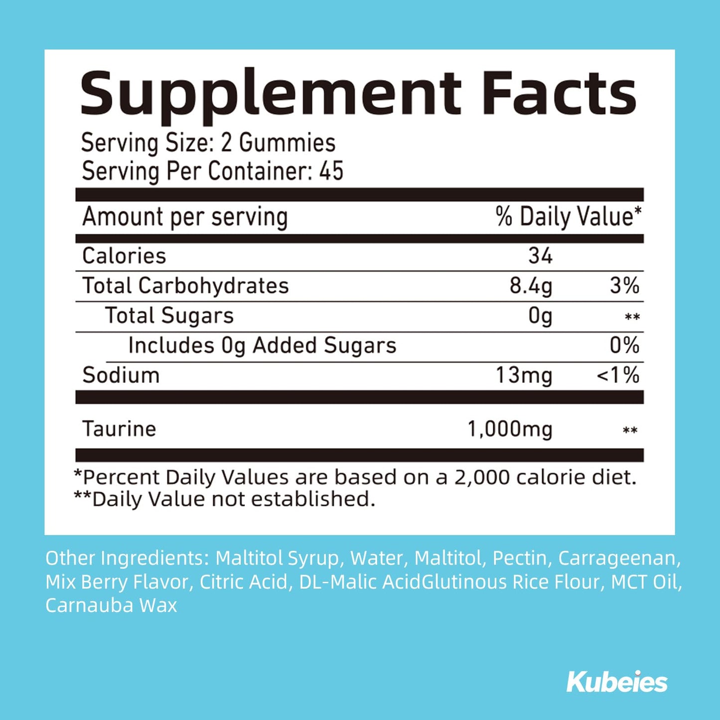 Kubeies Taurine Gummies 1000mg, 90 Gummies
