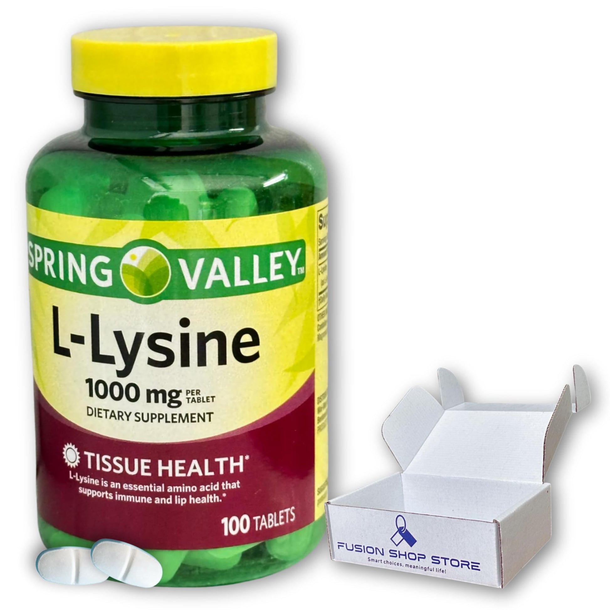 Fusion Shop Store L-Lysine 1000mg Essential Amino Acid Capsules, 100 Count