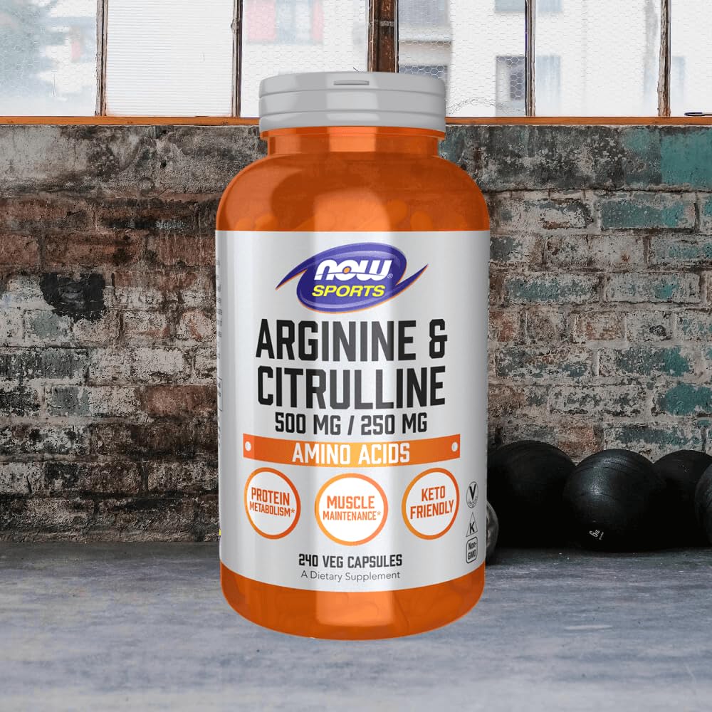 NOW Foods Arginine 500mg & Citrulline 250mg Amino Acids Vegetable Capsules, 240 Count