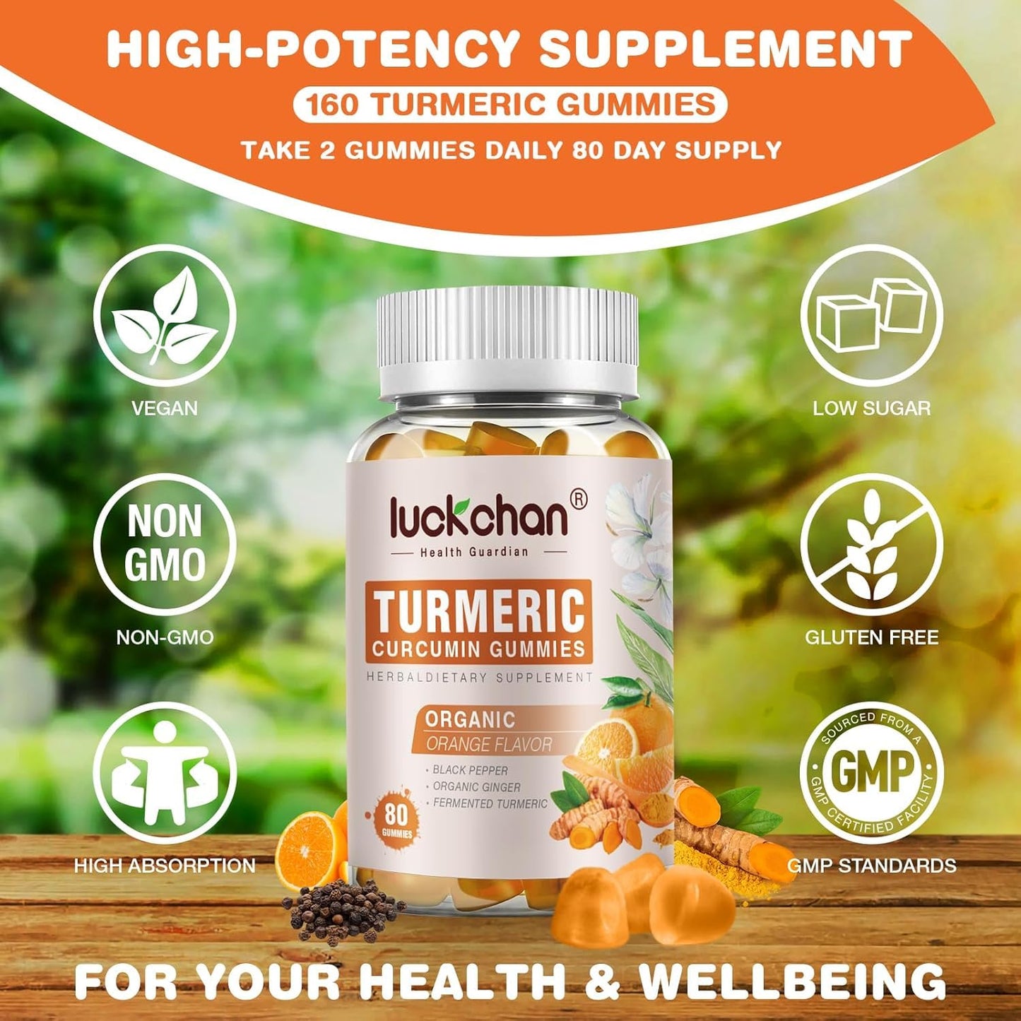 LUCKCHAN Turmeric Curcumin Gummies 160 Count