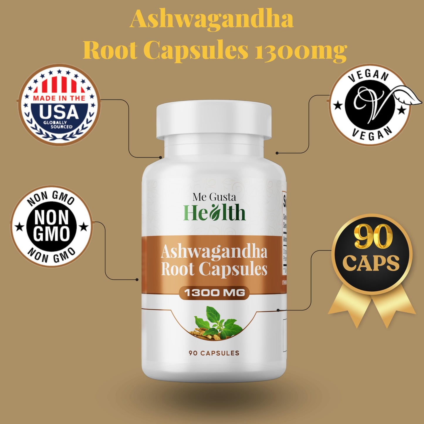 ME GUSTA HEALTH Ashwagandha Root Powder Capsule 90 Capsules
