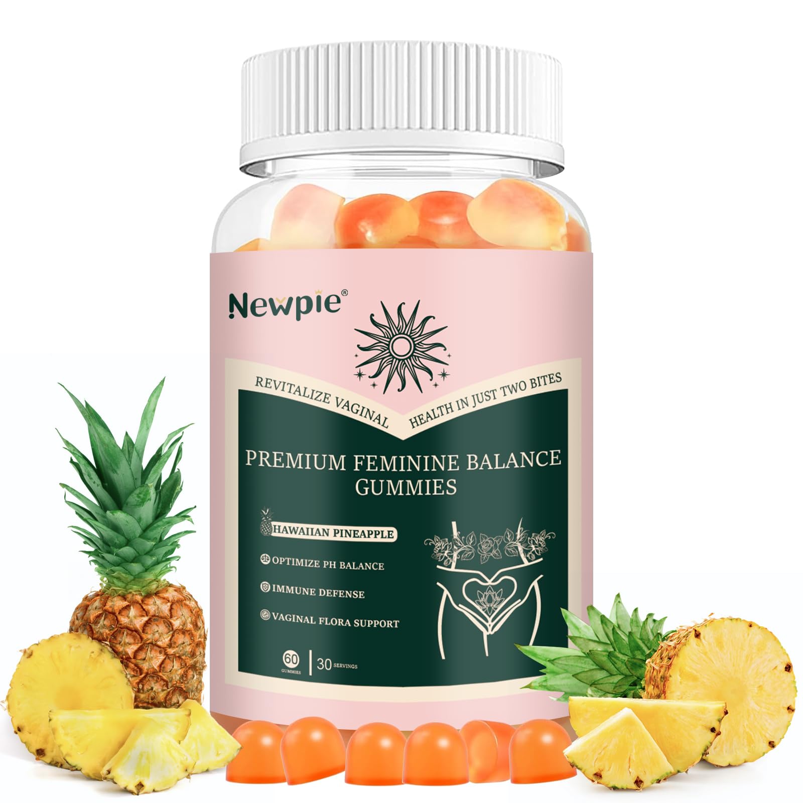 SUWENY Pineapple Gummies for Women Premium Feminine Balance, Immune Support, Vegan, Gluten-Free & Halal, 60 Gummies