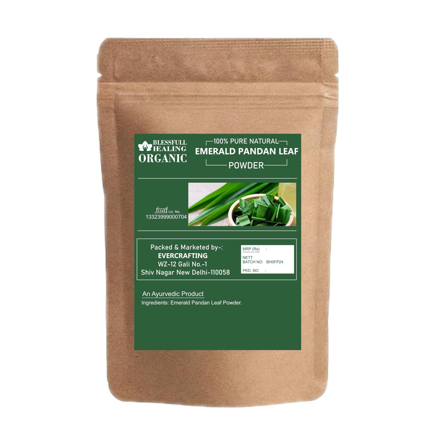 Blessfull Healing Organic Emerald Pandan Leaf Powder, 300 Gram