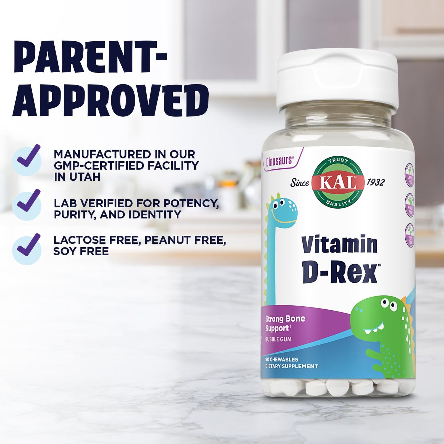 KAL Vitamin D-Rex 400 IU D-3 Chewable, 90 Count