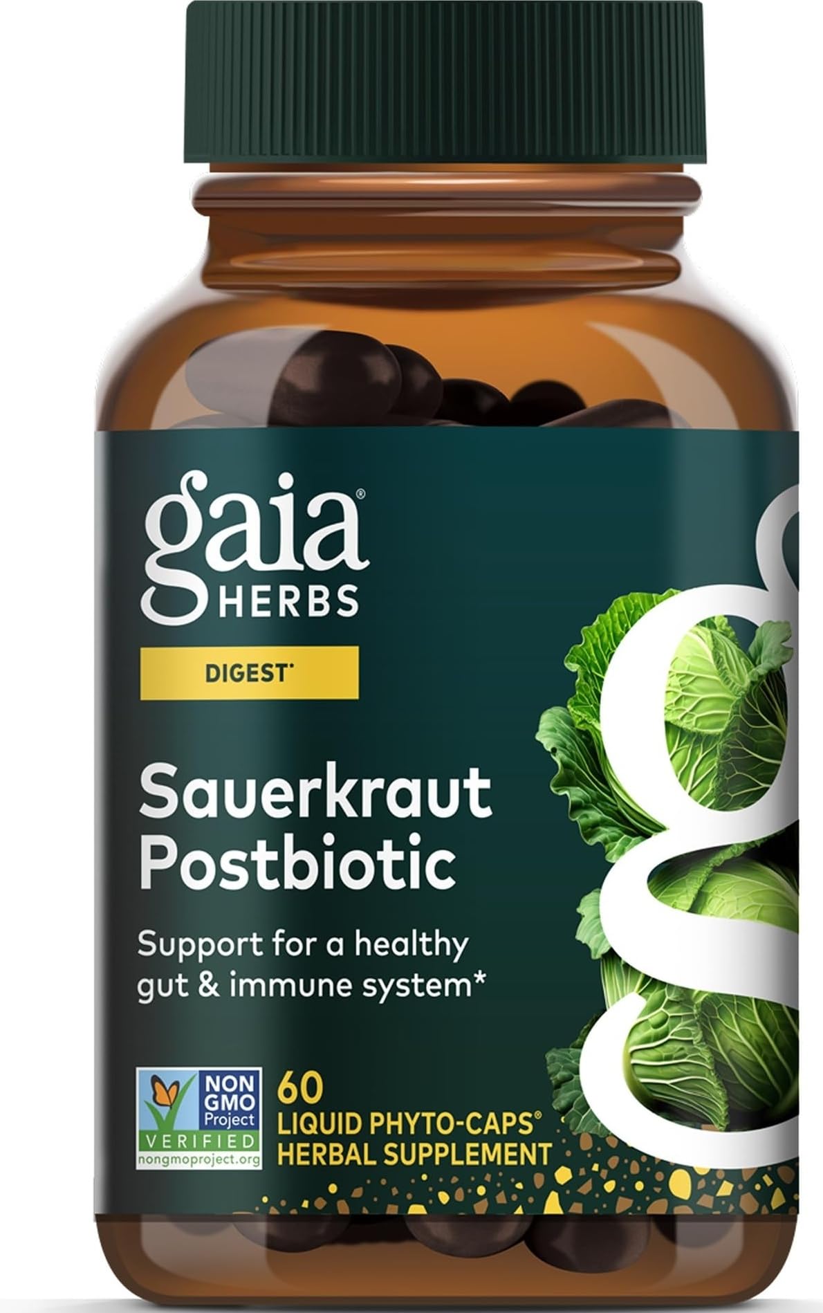 Gaia Herbs Sauerkraut Postbiotic Gut Health & Immune Support Capsule, 60 Count