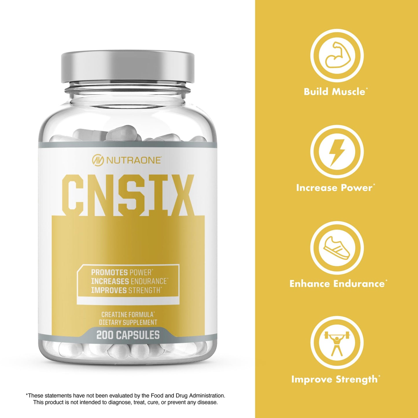 NutraOne CNSix Creatine Capsules 600mg, 200 Capsules