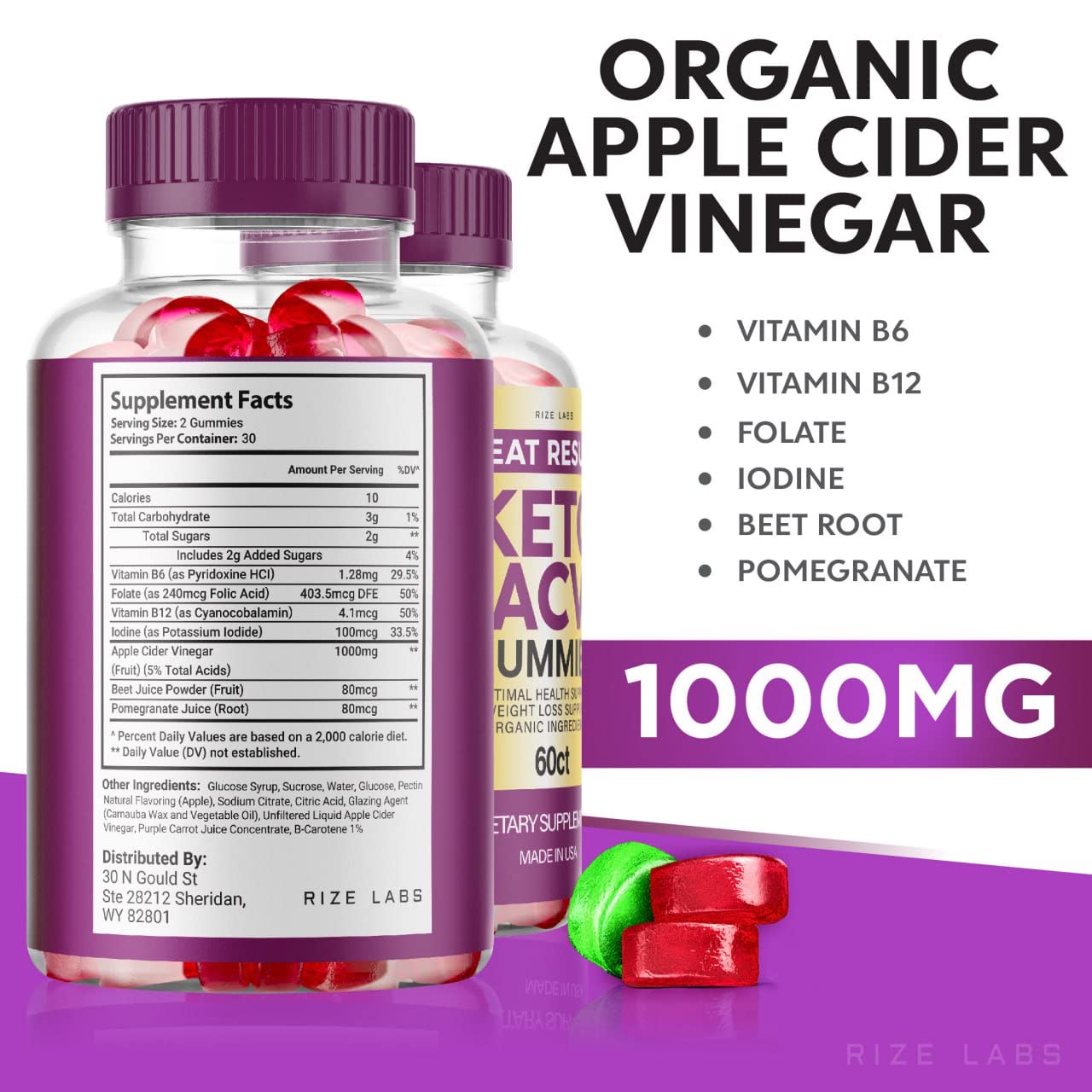 Rize Labs Great Results Keto ACV Gummies, Advanced Apple Cider Vinegar, 180 Gummies