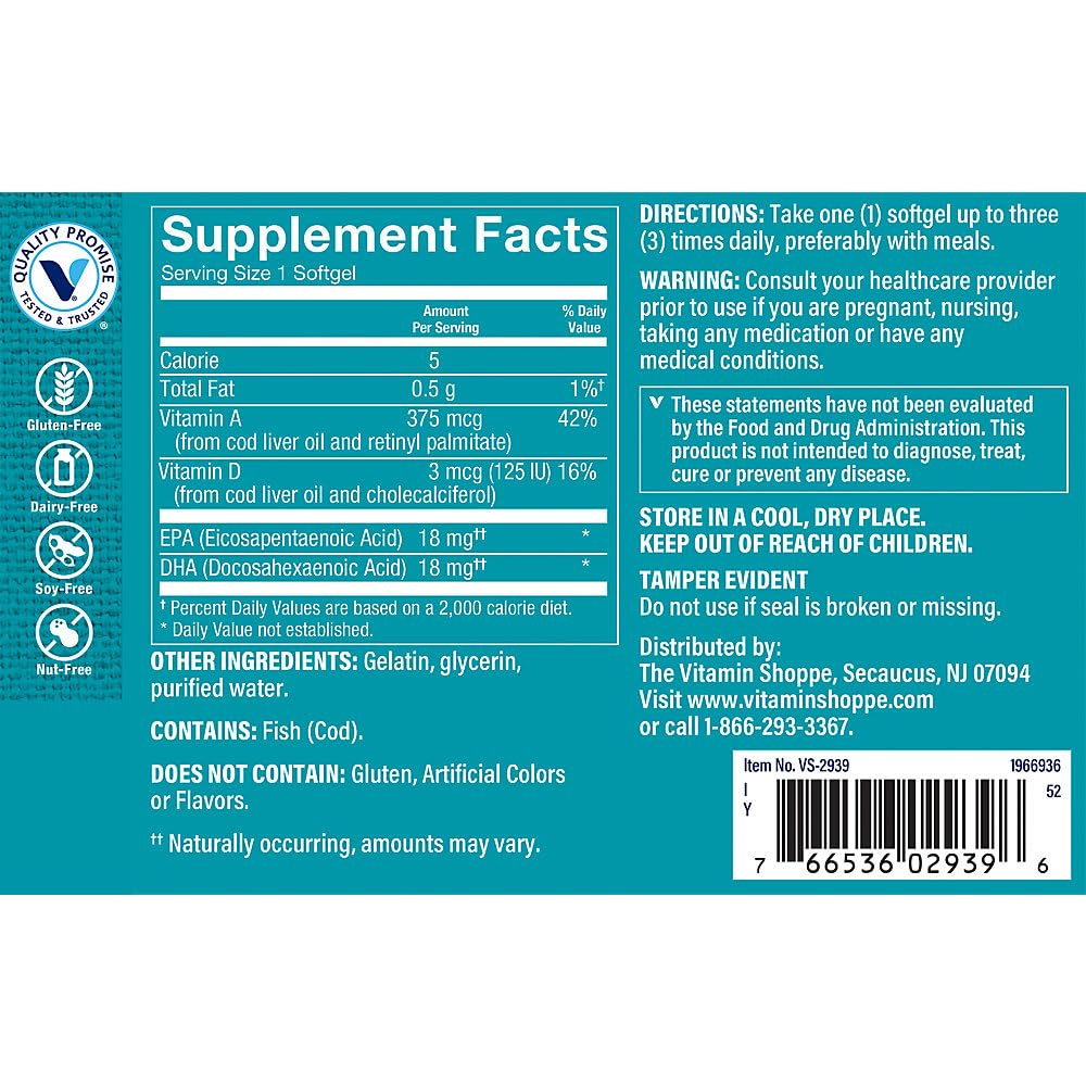 The Vitamin Shoppe Norwegian Cod Liver Oil Softgel 240 Count