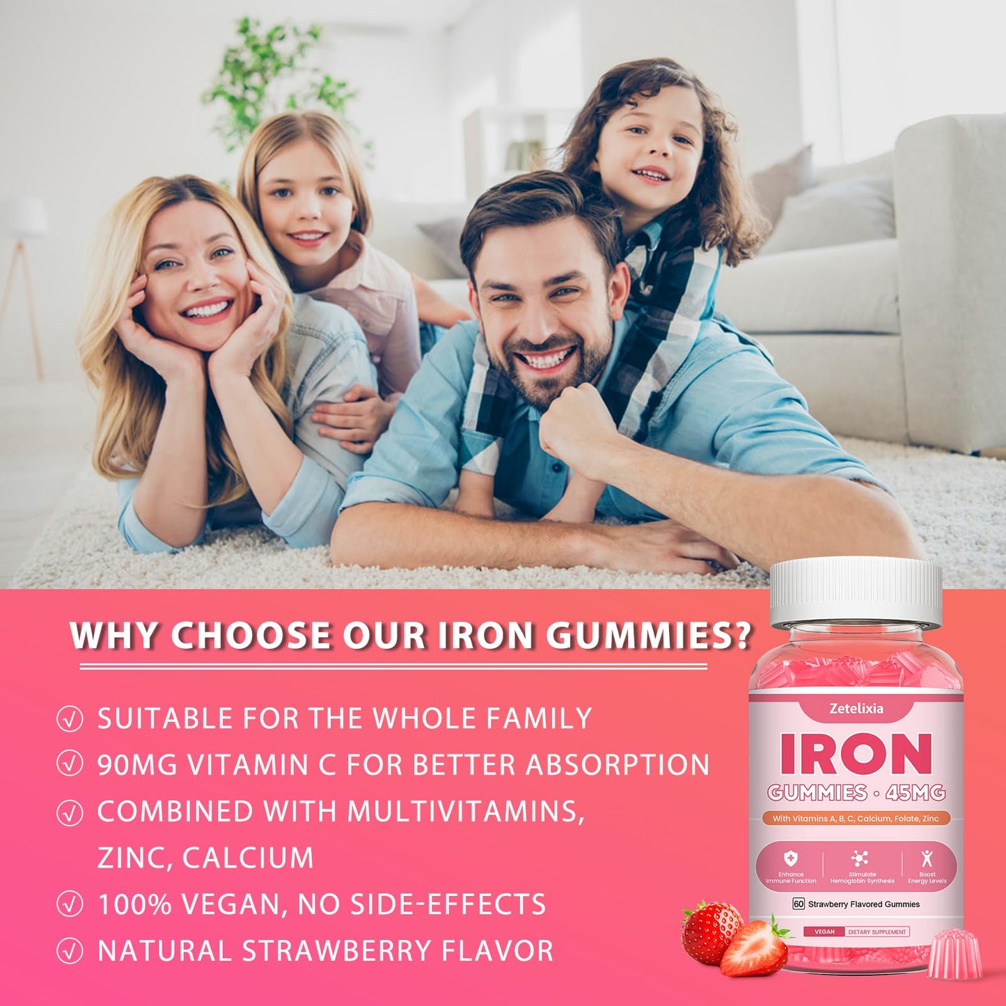 Zetelixia Vegan Iron Supplement Gummies, 120 Count
