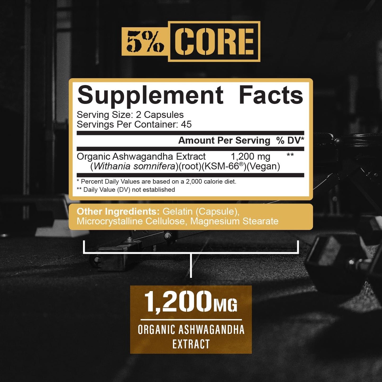5% Nutrition Core KSM-66 Ashwagandha Capsules, 90 Count