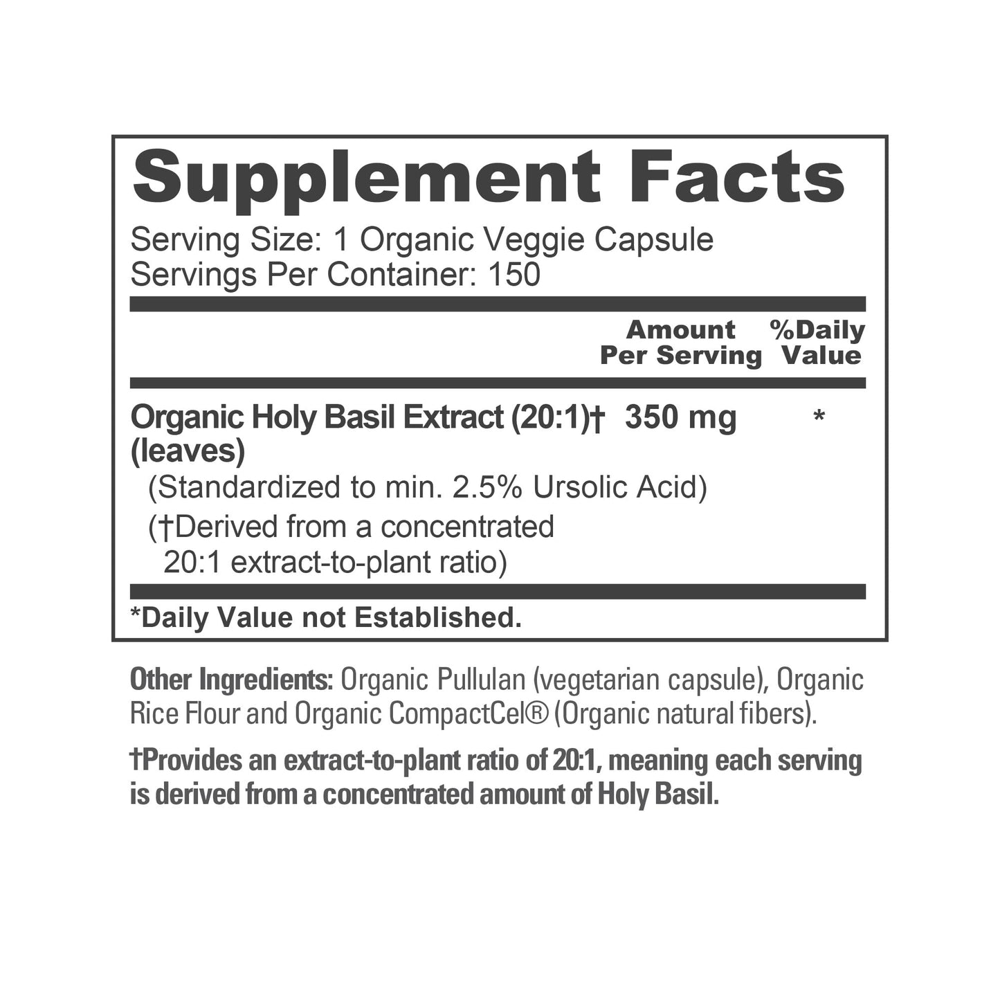 NusaPure Organic Holy Basil Capsules, 350 mg, 150 Count