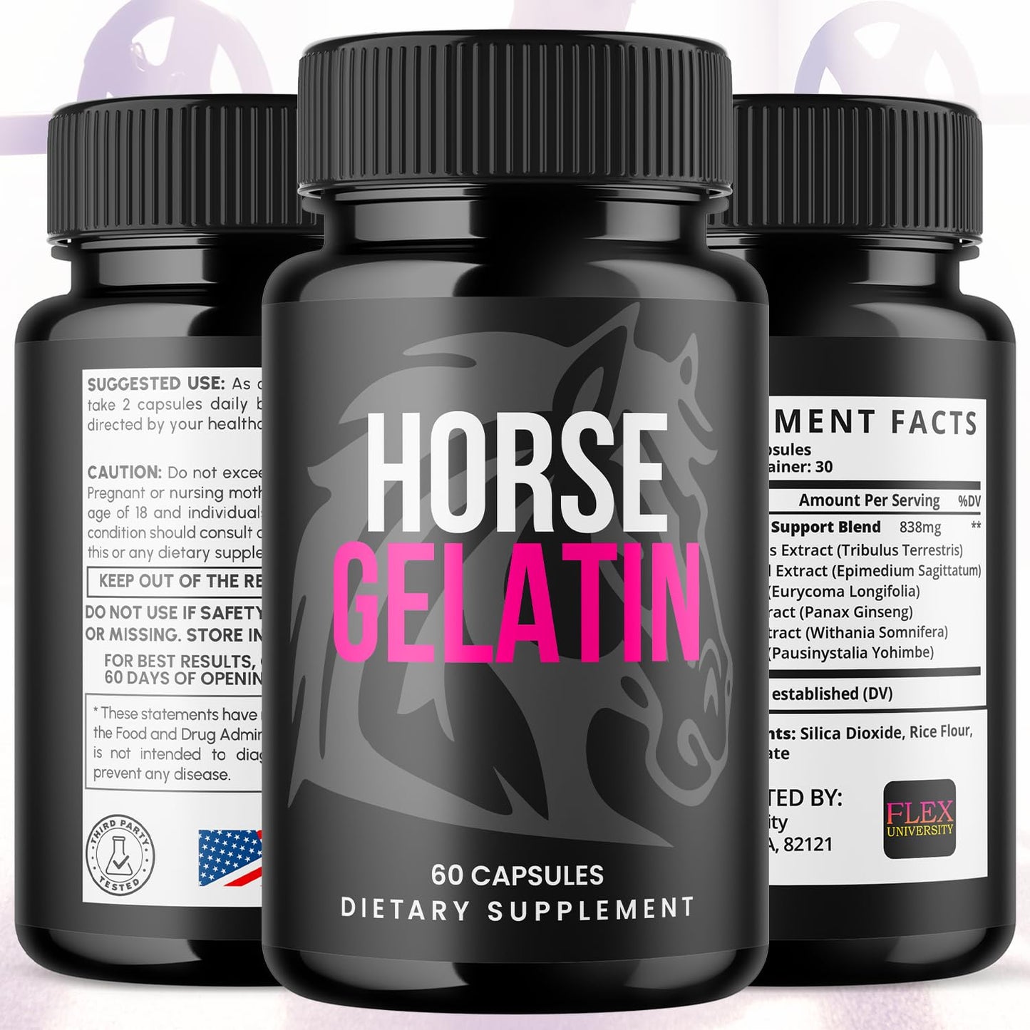 Flex University Horse Gelatin Capsules, 120 Capsules