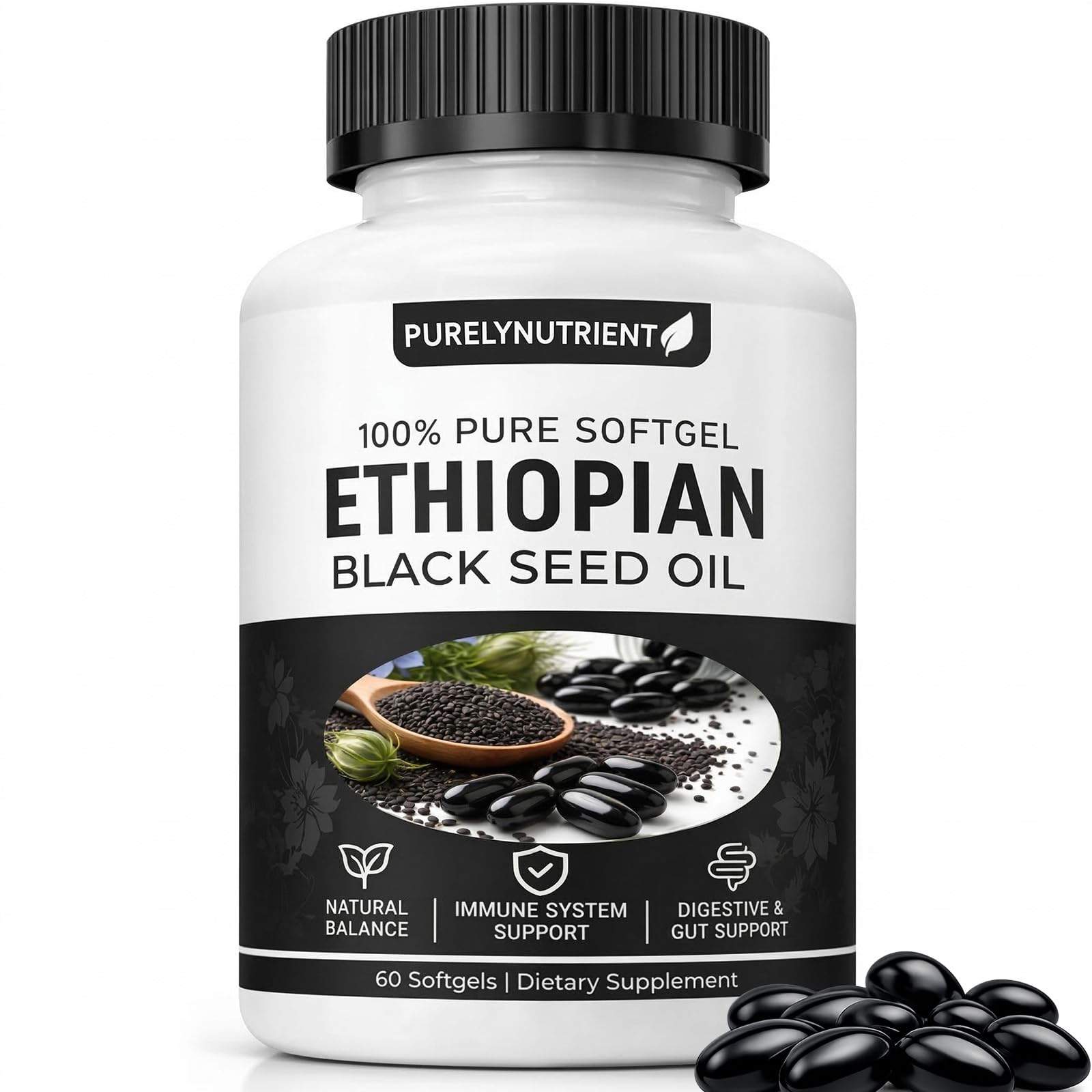 TUVAAZ PURELYNUTRIENT Ethiopian Black Seed Oil Capsule, 60 Count