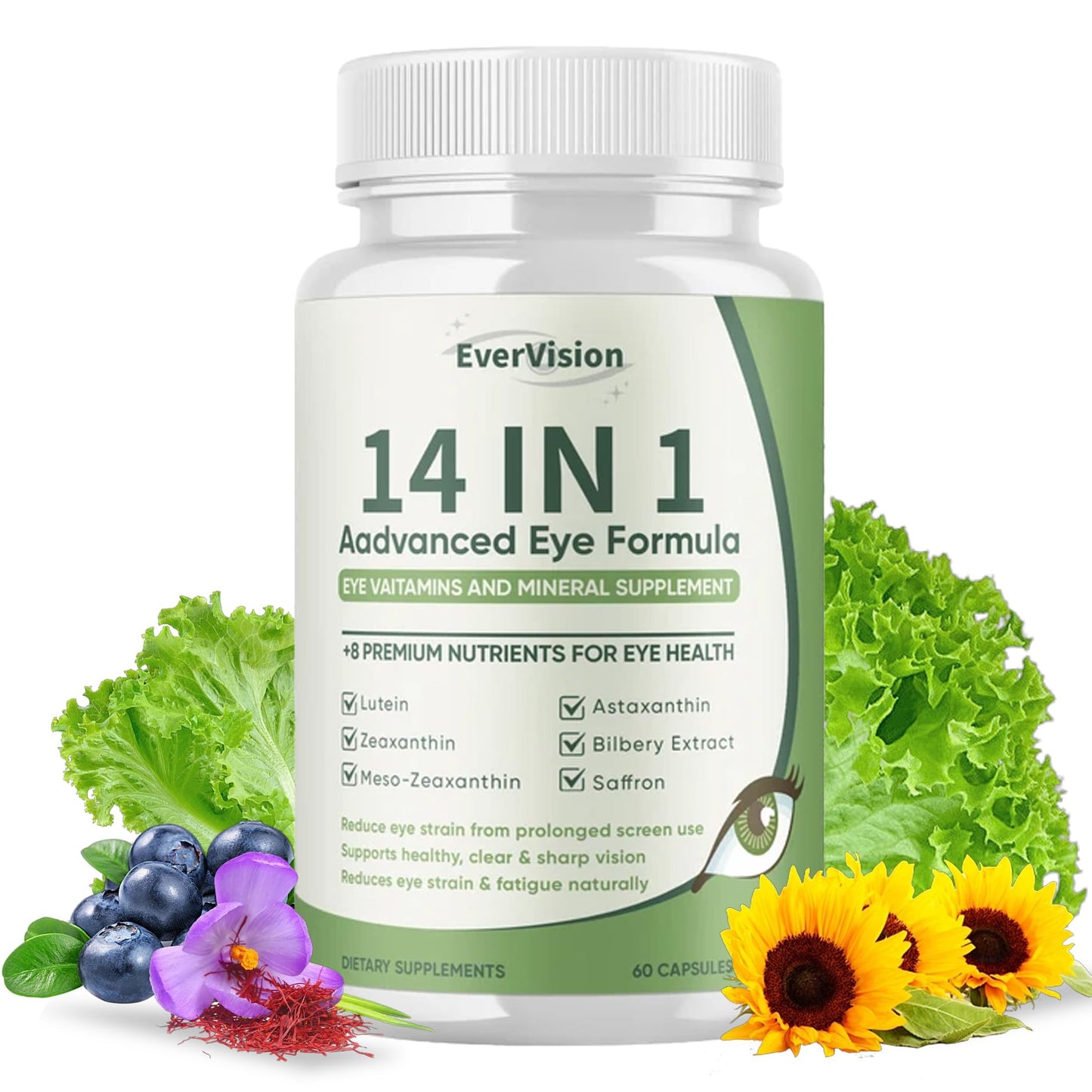 EVERVISION 14 in 1 Advanced Eye Formula, Eye Vitamin and Mineral Supplement with Zinc, Lutein, Zeaxanthin & Bilberry Extract Capsule 1
