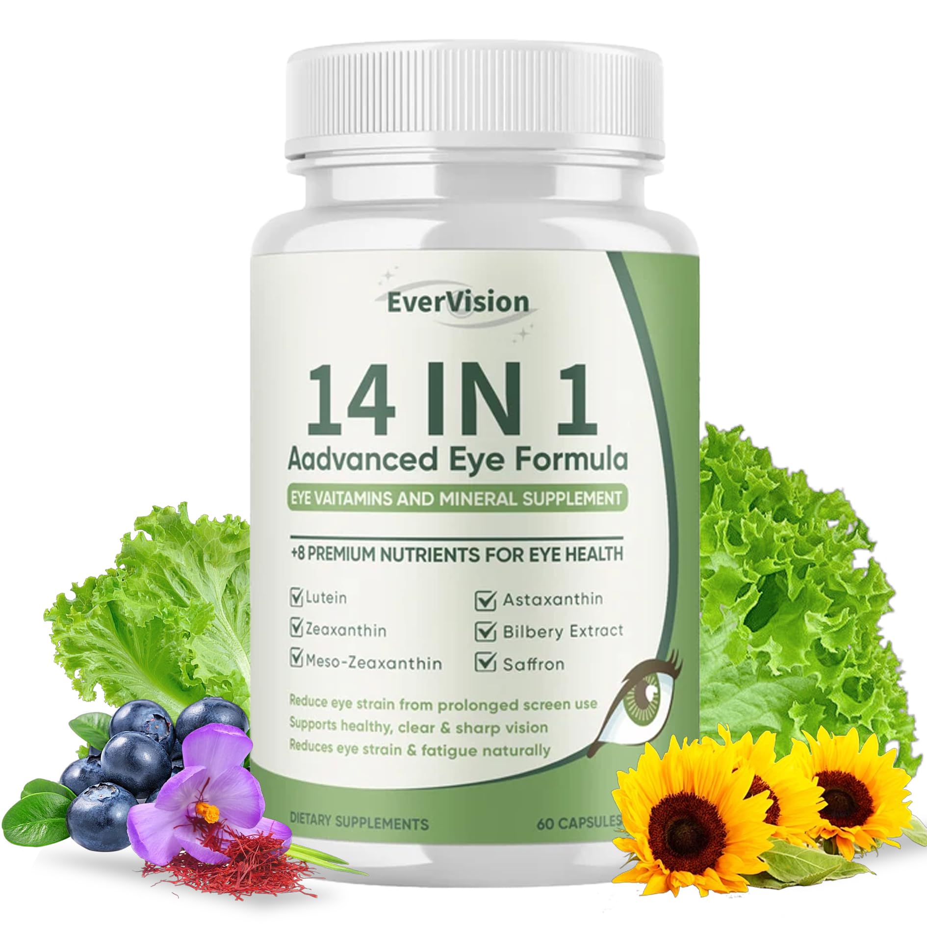 EVERVISION 14 in 1 Advanced Eye Formula, Eye Vitamin and Mineral Supplement with Zinc, Lutein, Zeaxanthin & Bilberry Extract Capsule 1