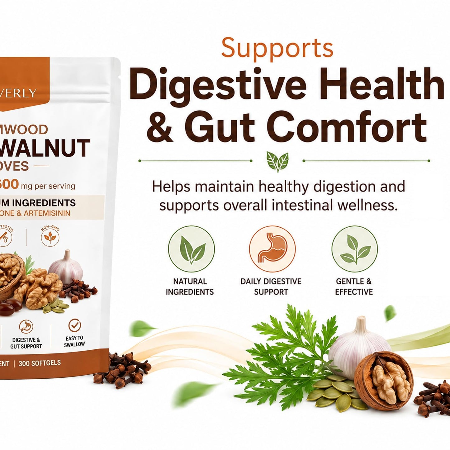 Everly Wormwood Black Walnut Cloves 18-in-1 Premium Ingredients Digestive Health & Gut Wellness Capsule, 300 Count