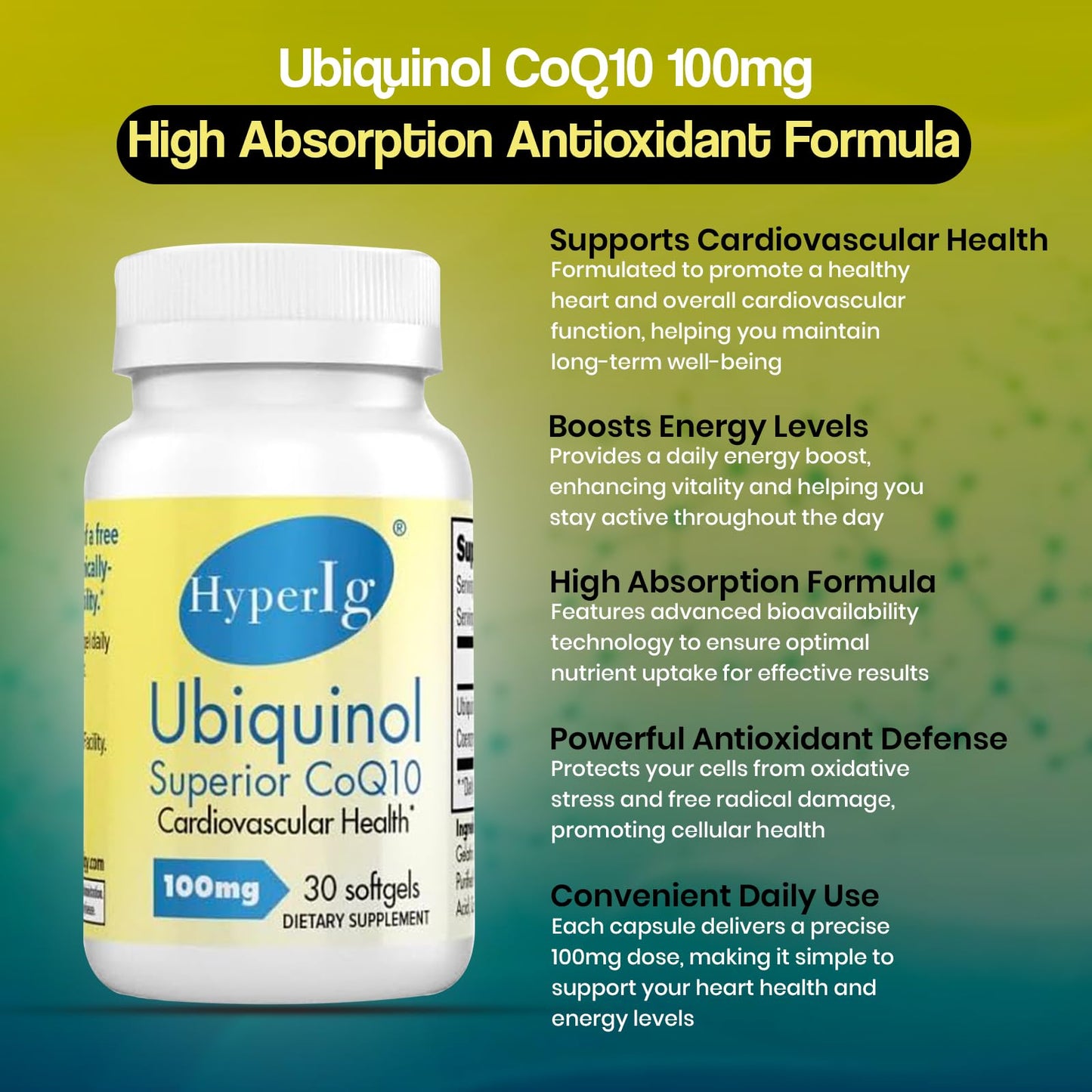 HYPERIG Ubiquinol CoQ10 100mg Softgel, 1 Count