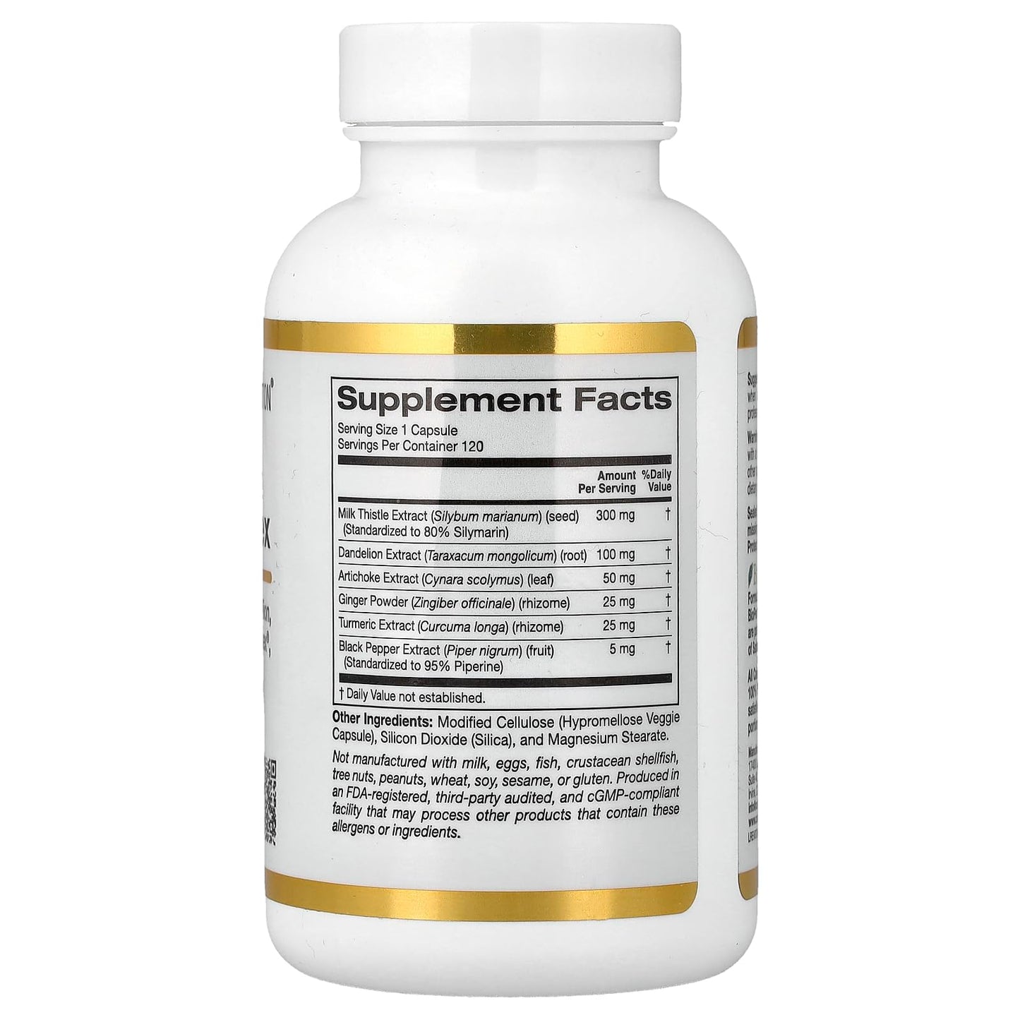 California Gold Nutrition Silymarin Liver Health Complex Milk Thistle Extract with Curcumin, Artichoke, Dandelion, Ginger, Black Pepper, Synergistic Liver Detox & Cleanse, 120 Veggie Capsules