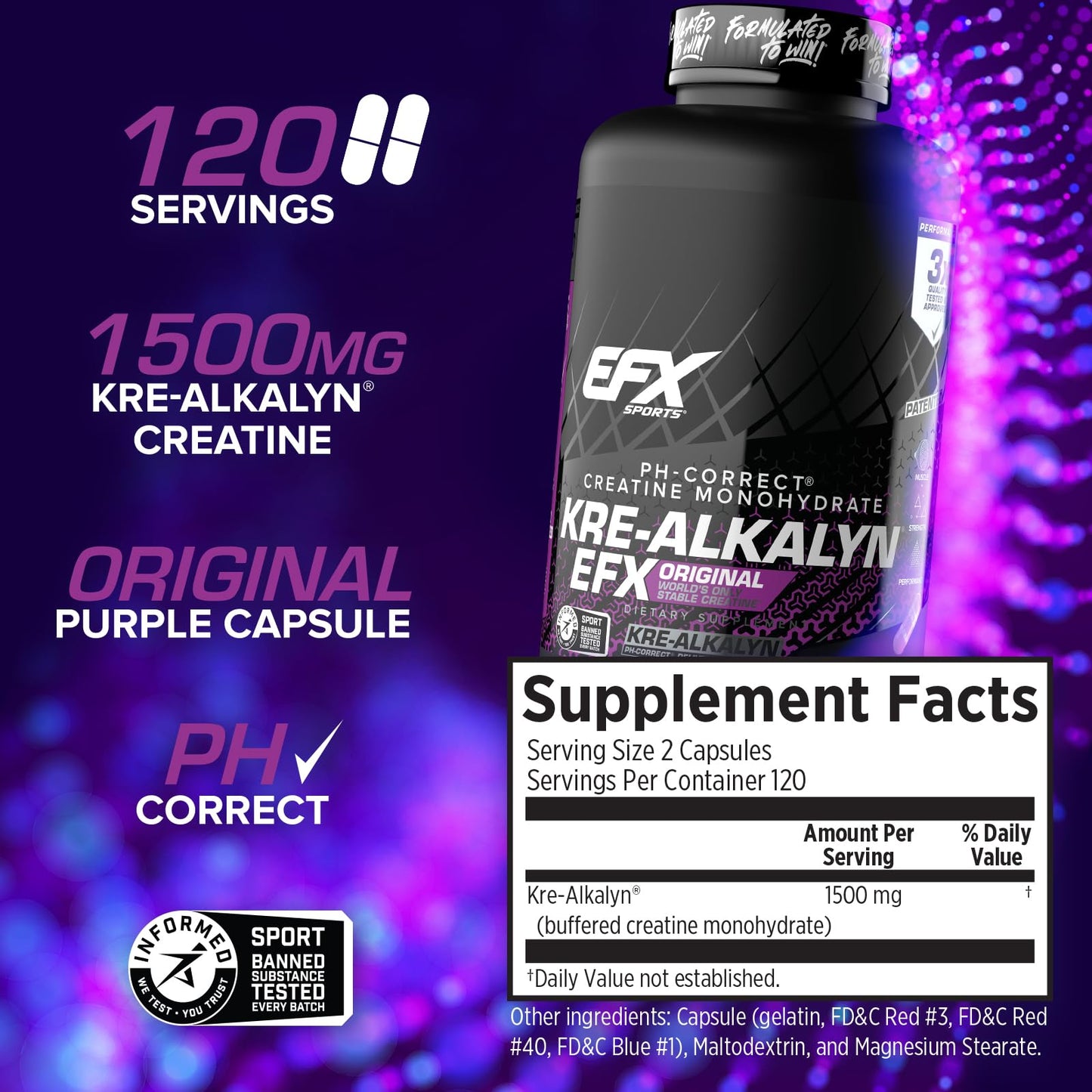 EFX Sports Kre-Alkalyn EFX Creatine Monohydrate Capsule, 240 Capsules