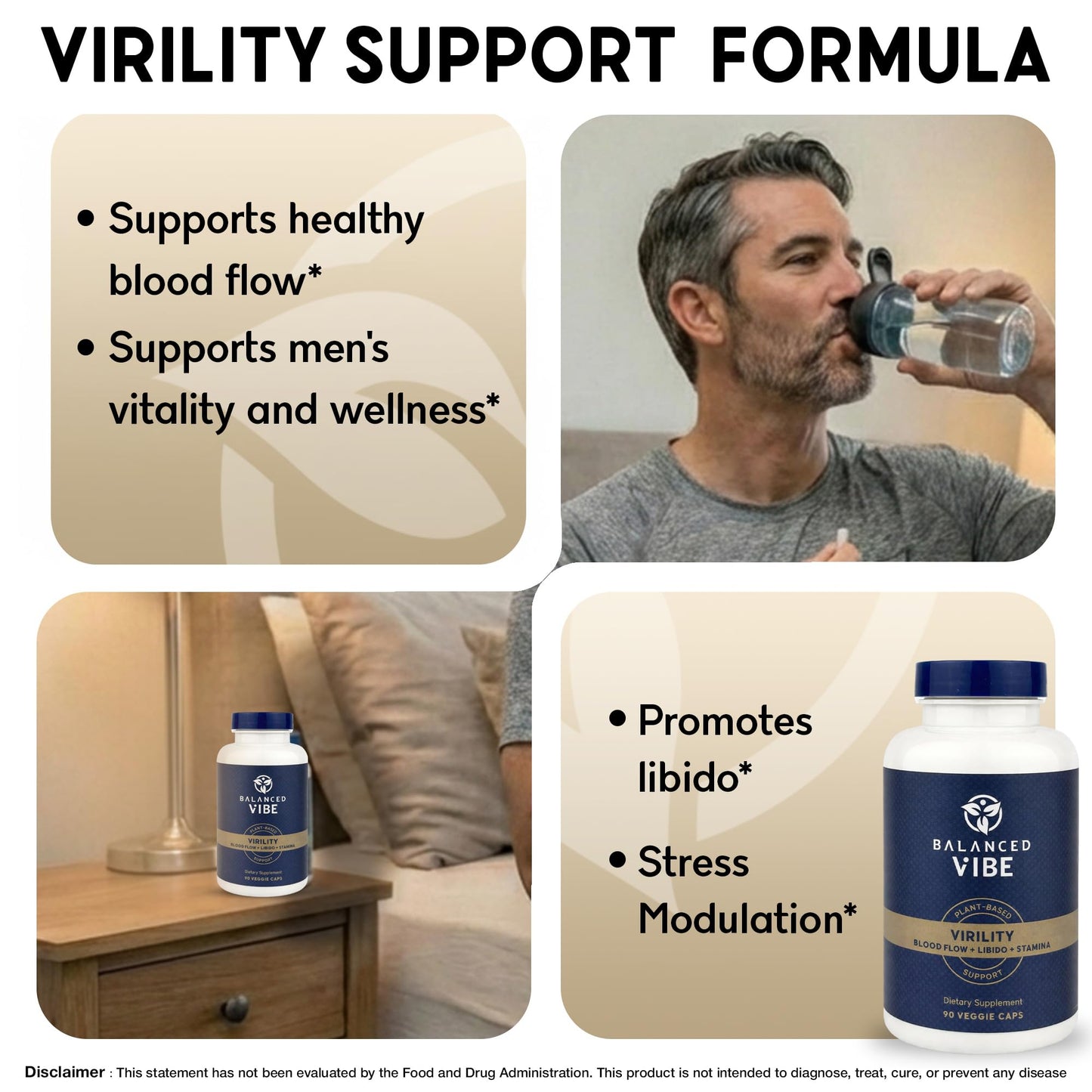 Balanced Vibe 7-In-1 Men's Virility Supplement with HornyGoatWeed, Maca & Tongkat Ali Capsules, 90 Count
