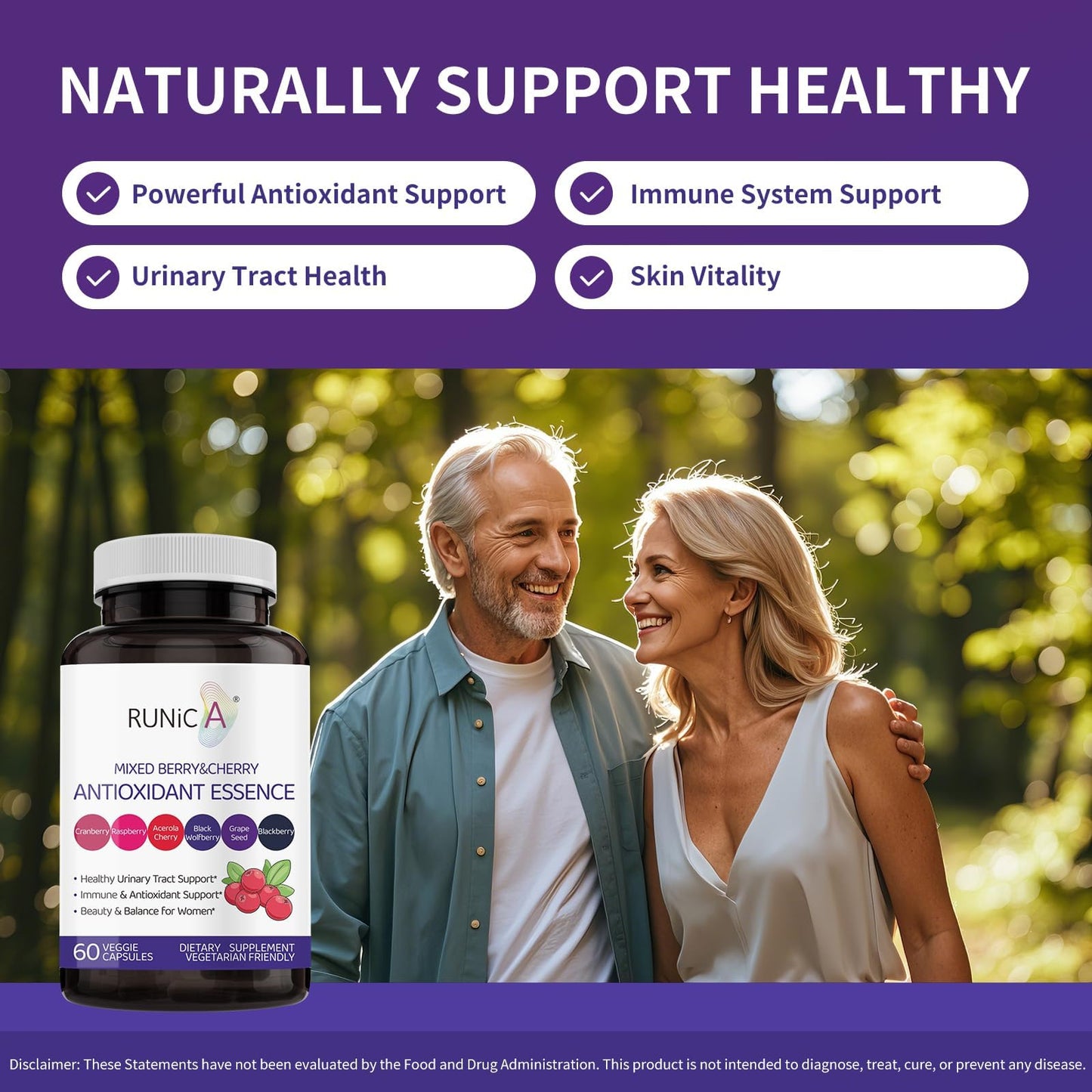 RUNICA 6-in-1 Mixed Berry & Cherry Antioxidant Supplement Capsules 120