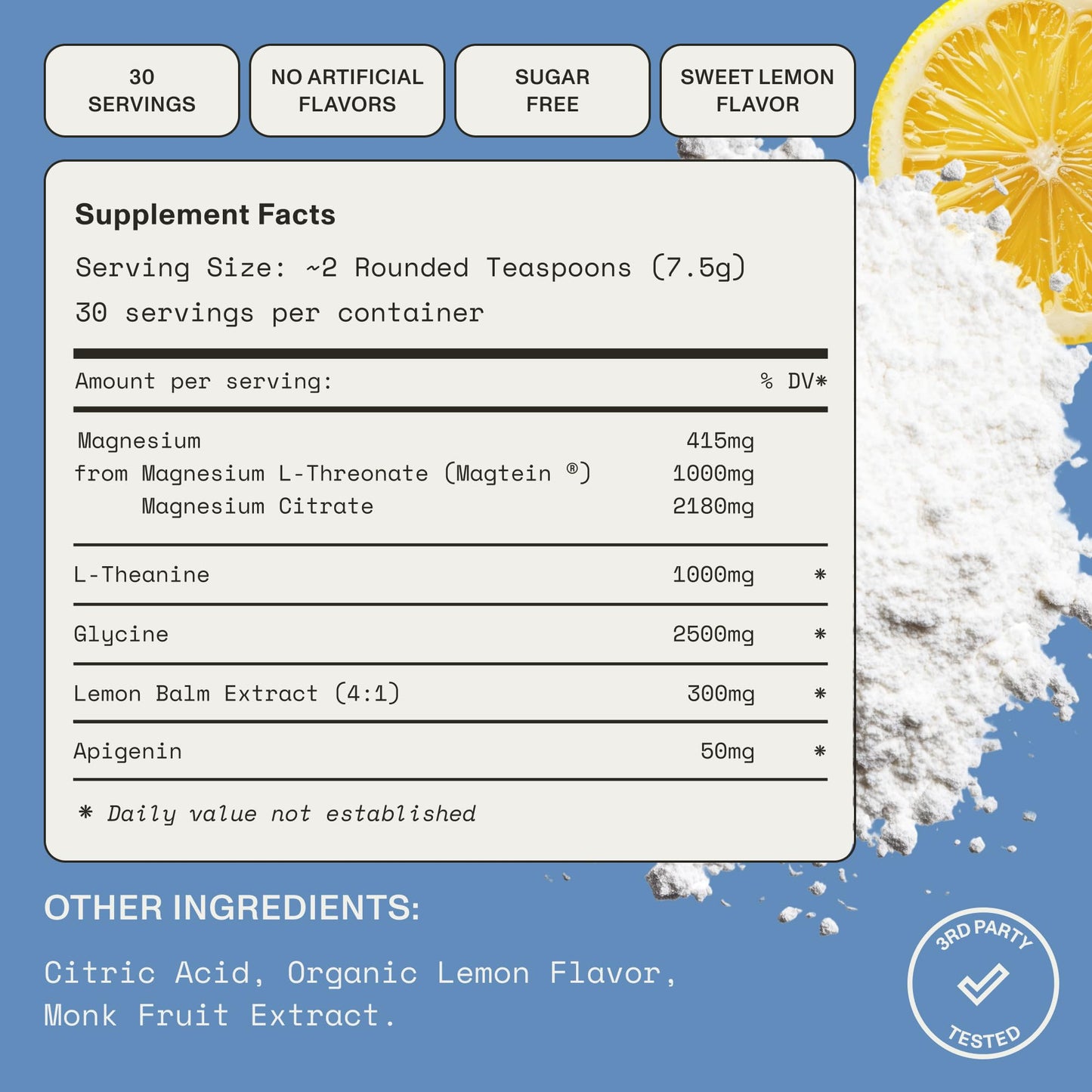 Synchro Rest Sleep Supplement Magnesium L-Threonate Powder with L-Theanine, Glycine, Lemon Balm Extract & Apigenin, 7.41 Ounce