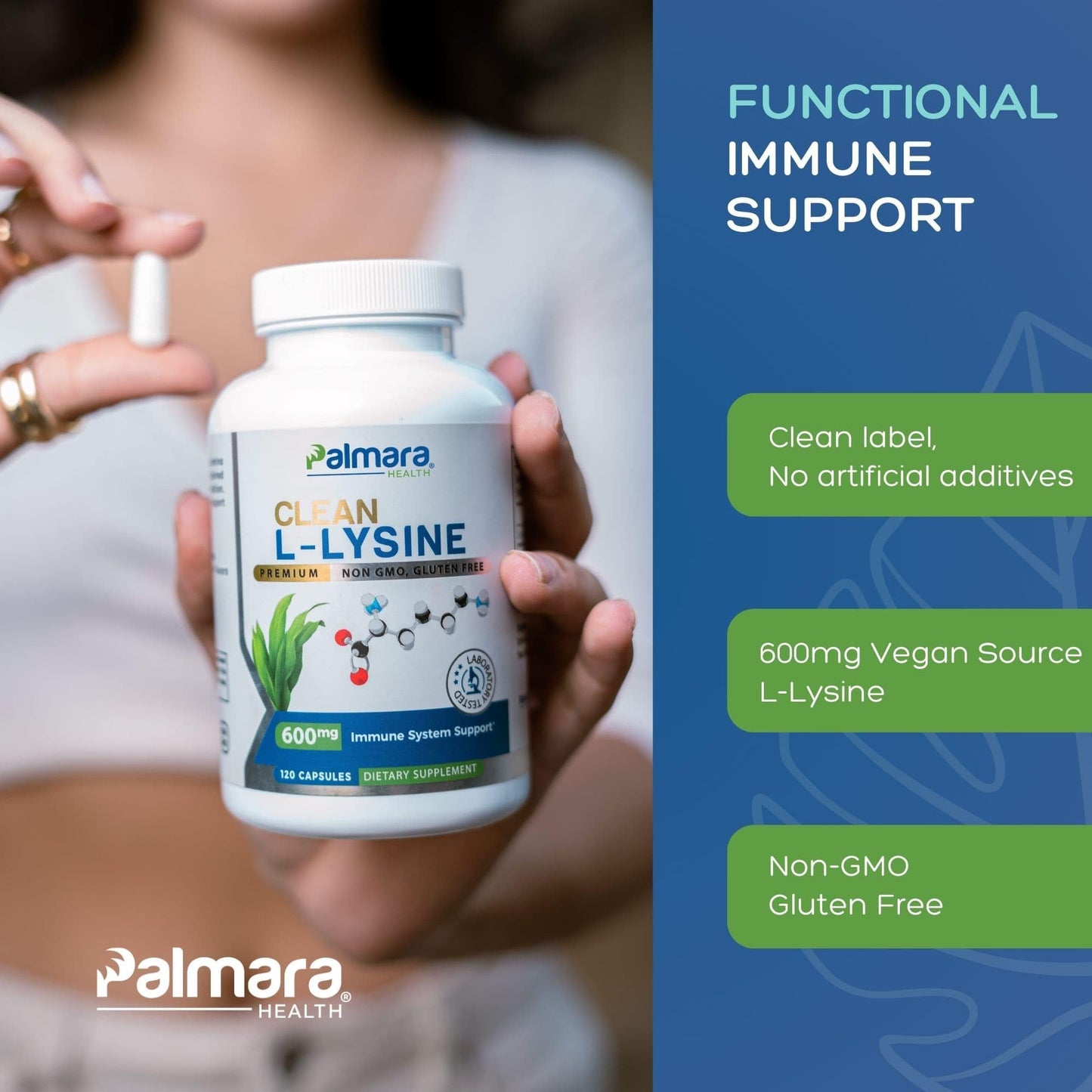 Palmara Health Clean L-Lysine 600mg Capsules, 120 Count