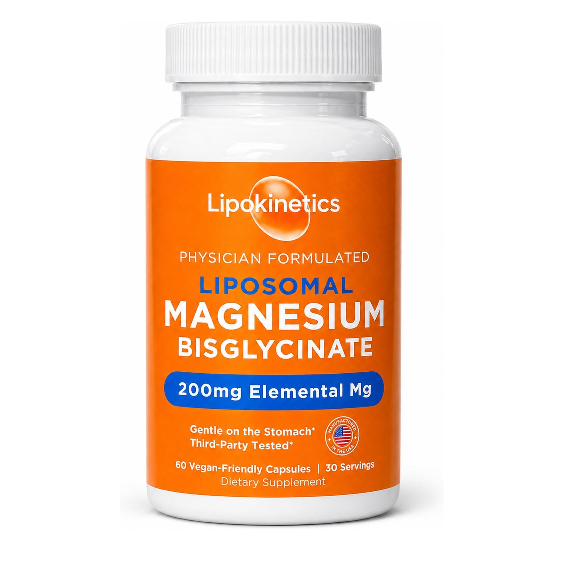 LIPOKINETICS Liposomal Magnesium Bisglycinate 200mg Elemental Mg, High Absorption Magnesium Glycinate, Sleep, Muscle and Stress Support, 60 Vegan Capsules